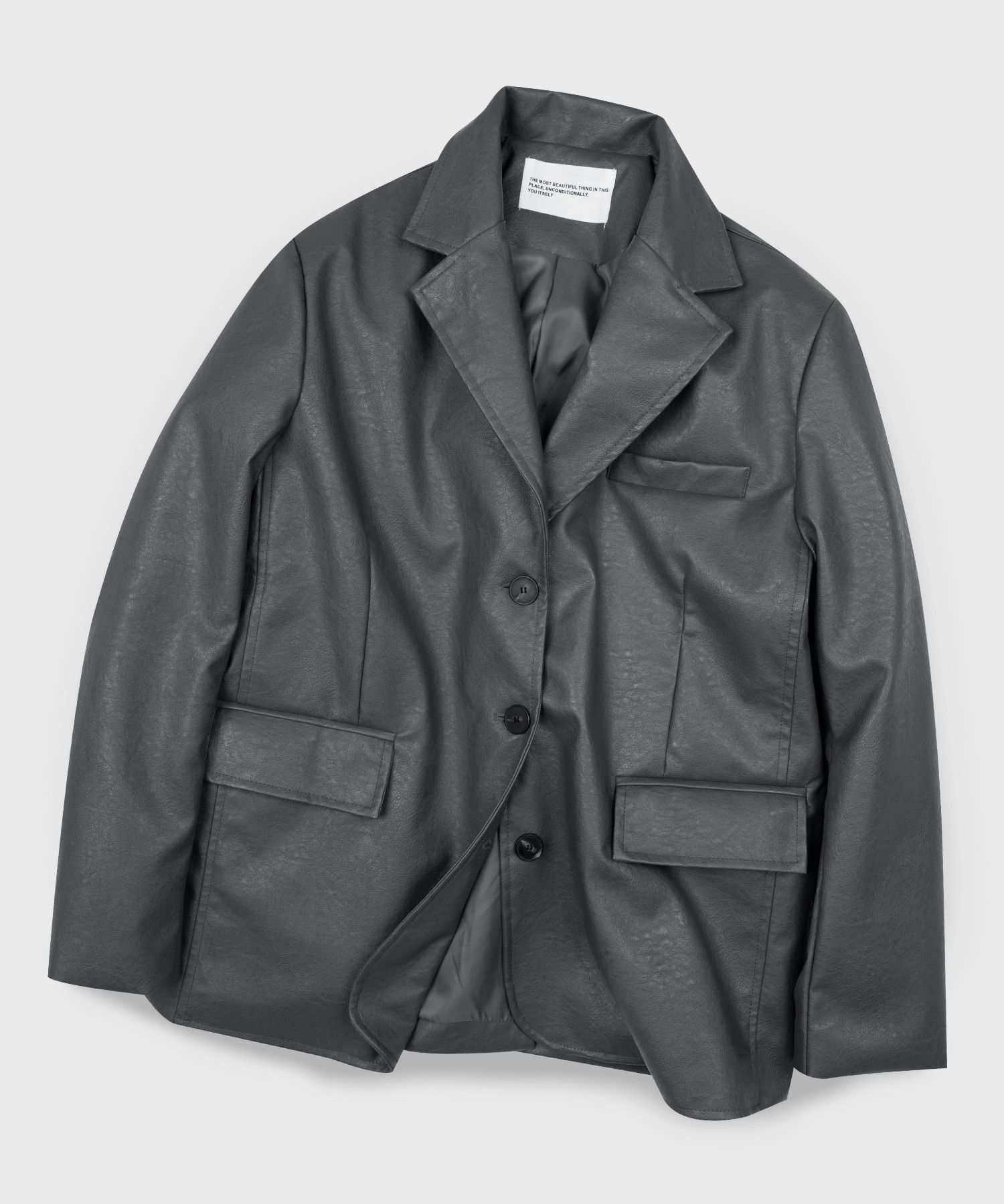 【PlaceStudio】Unisex Vegan Leather Crack Single Blazer MUSINSA | PLACE STUDIO Vegan Crack Overfit Single Button
