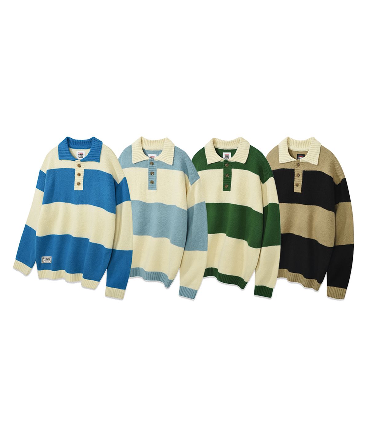 비전스트릿웨어(VISION STREETWEAR) VSW Washable Stripe Polo Knit Blue