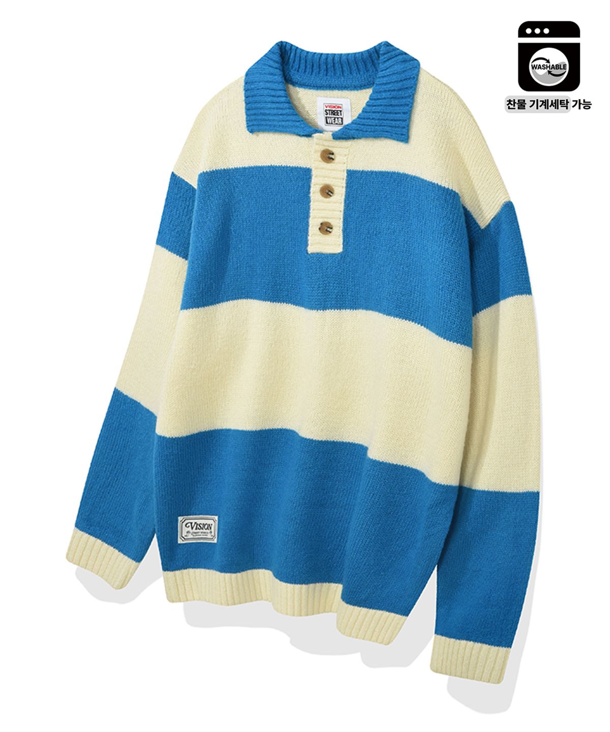 비전스트릿웨어(VISION STREETWEAR) VSW Washable Stripe Polo Knit Blue