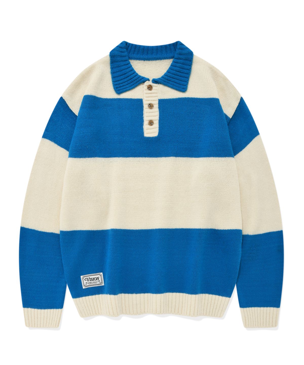 비전스트릿웨어(VISION STREETWEAR) VSW Washable Stripe Polo Knit Blue