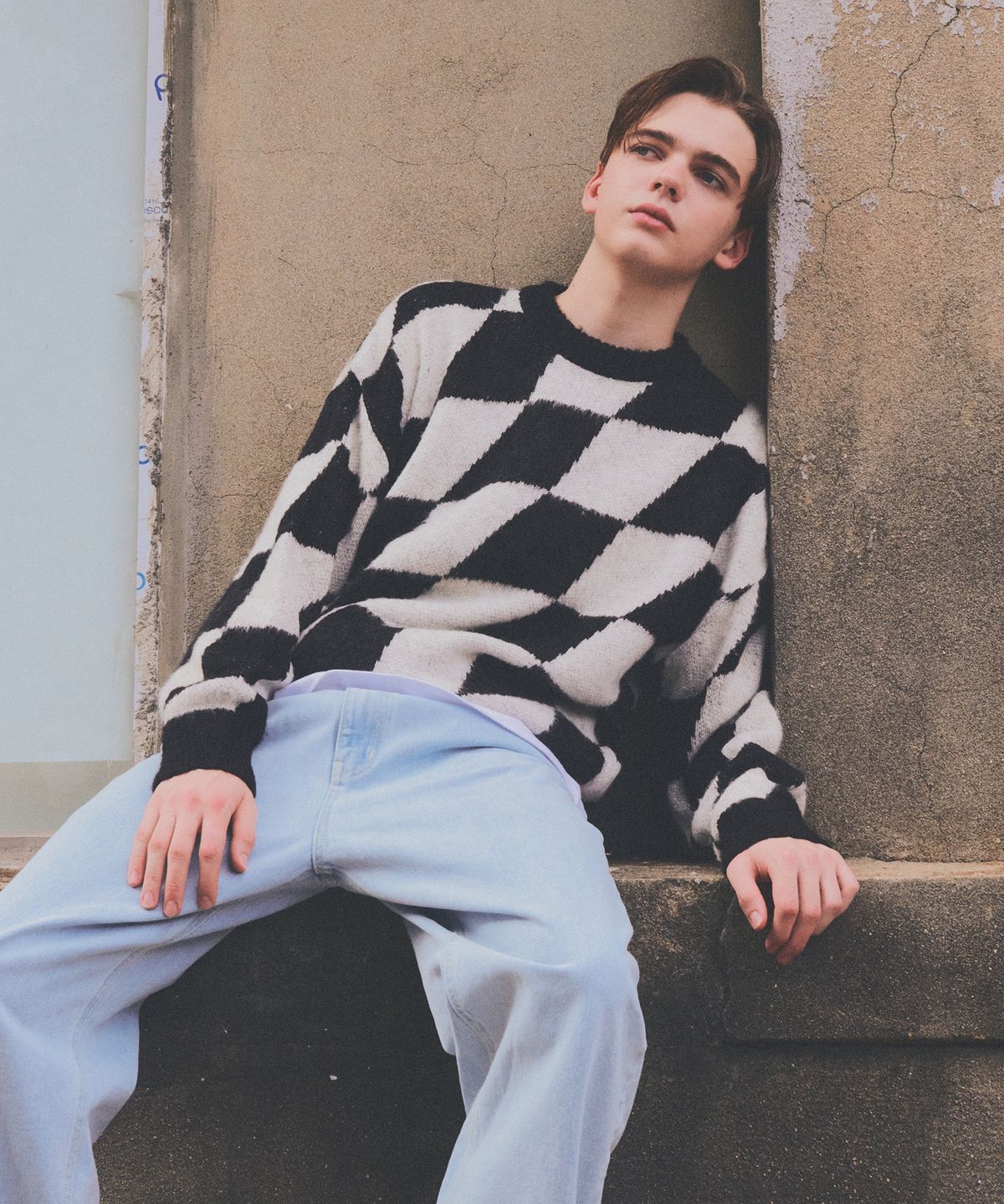 비전스트릿웨어(VISION STREETWEAR) VSW Brushed Checker Knit Black