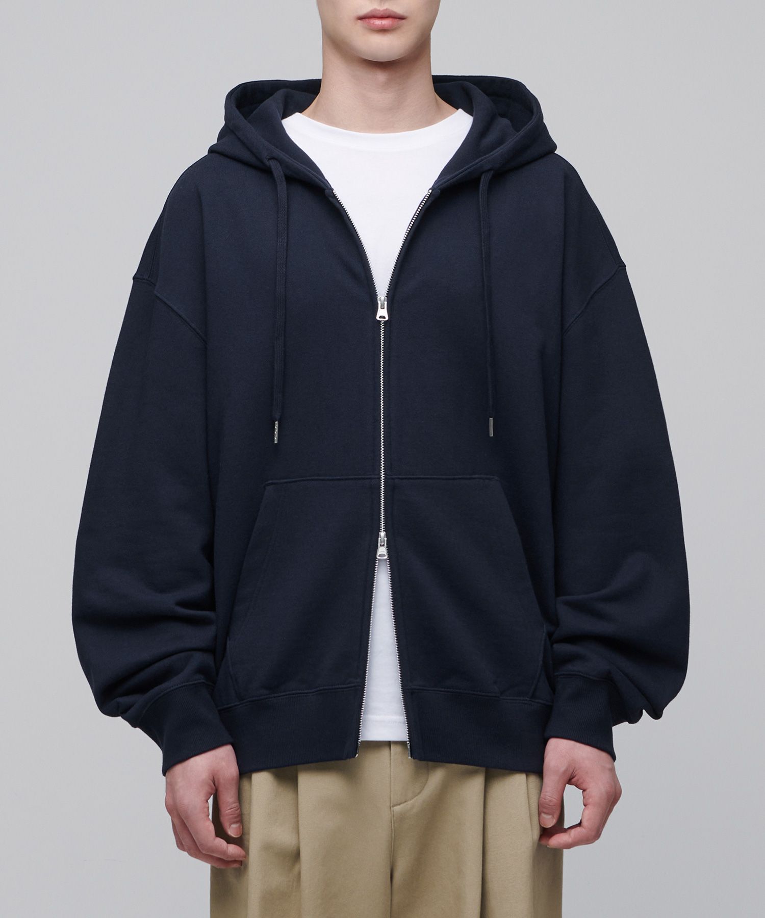 Extra Oversized Hooded Sweatshirt Zip-up [Navy]