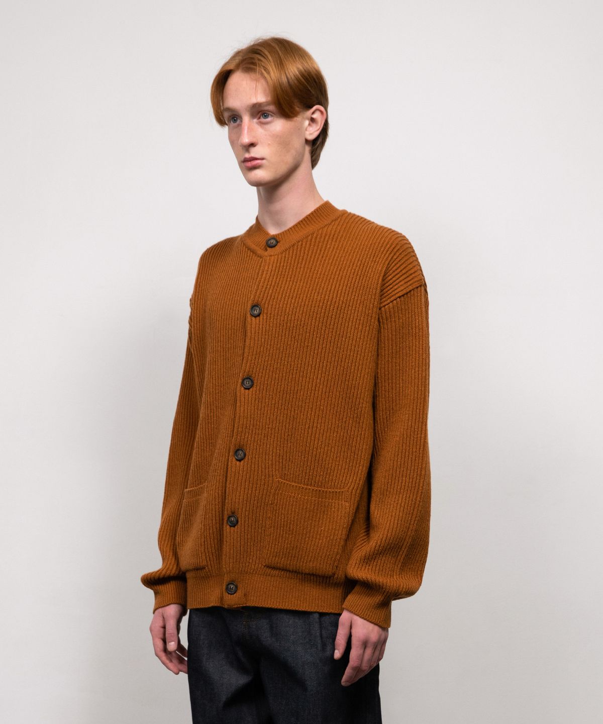니티드(KNITTED) 와플 헤비 라운드 가디건 DARK ORANGE