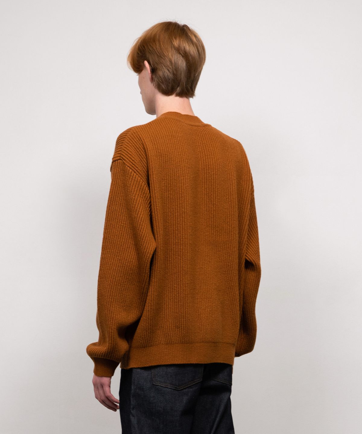 니티드(KNITTED) 와플 헤비 라운드 가디건 DARK ORANGE