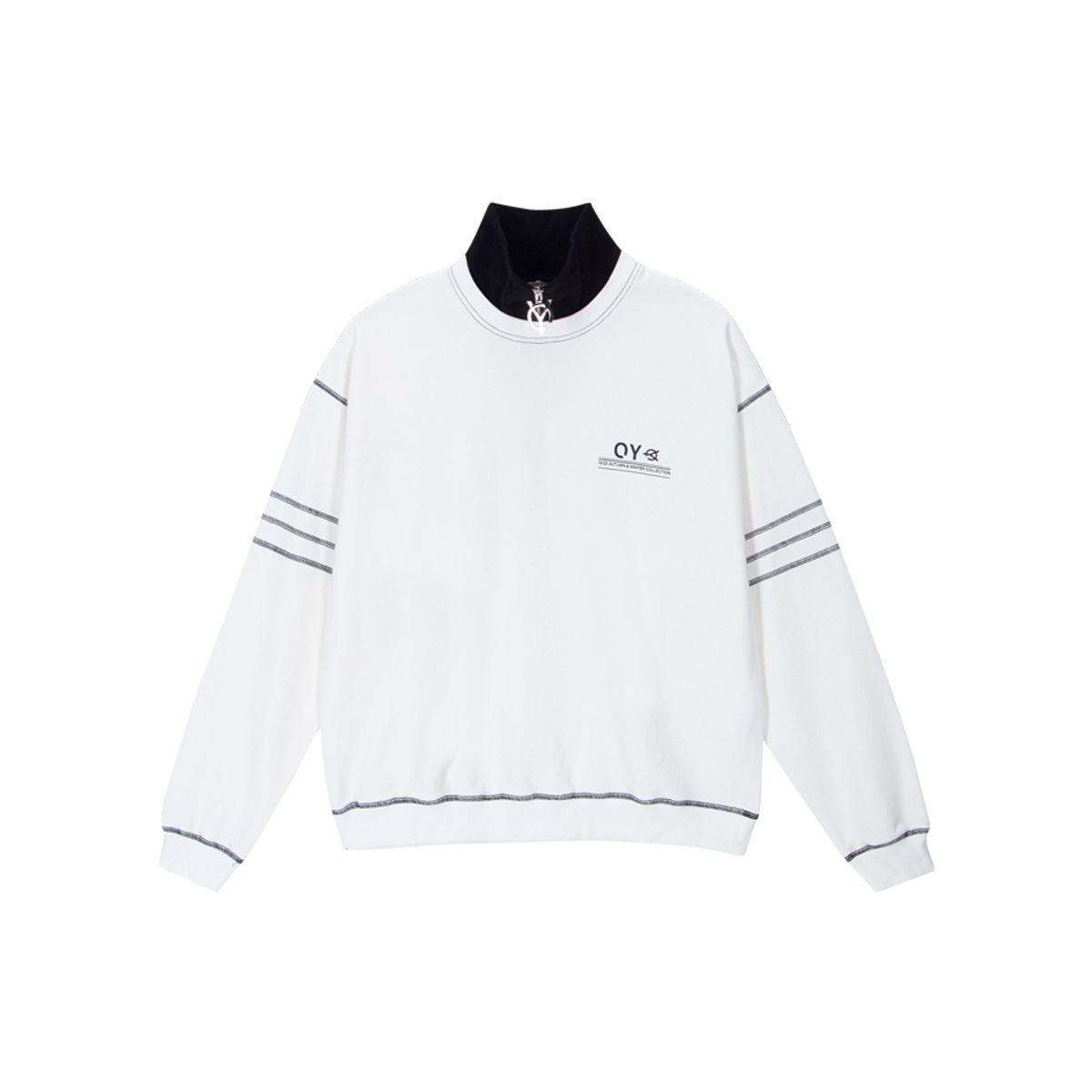 오픈야드(오와이)(OPENYARD(OY)) 스티치 라인 지퍼 폴라 맨투맨-화이트
