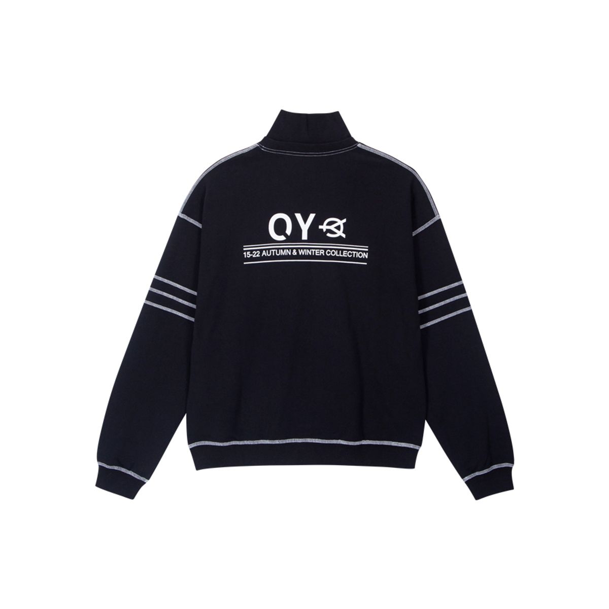 오픈야드(오와이)(OPENYARD(OY)) 스티치 라인 지퍼 폴라 맨투맨-블랙