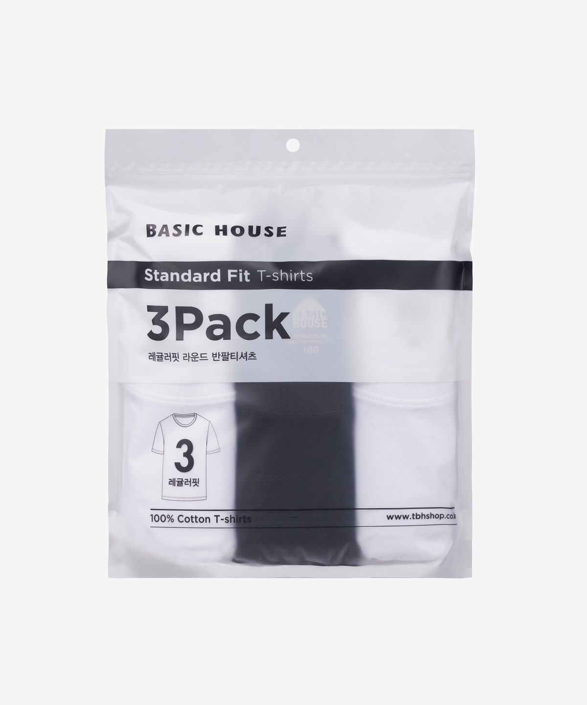 베이직하우스(BASIC HOUSE) [3PACK] 순면 30수 스텐다드핏 라운드넥 반팔티셔츠 3팩 (2color)