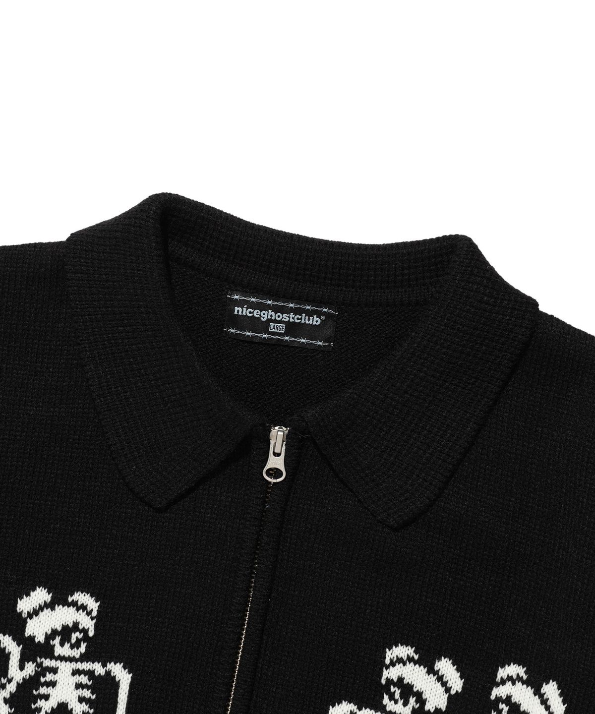 나이스고스트클럽(NICEGHOSTCLUB) DANCING SKELETONS ZIP POLO KNIT_BLACK(NG2DFUK680A)