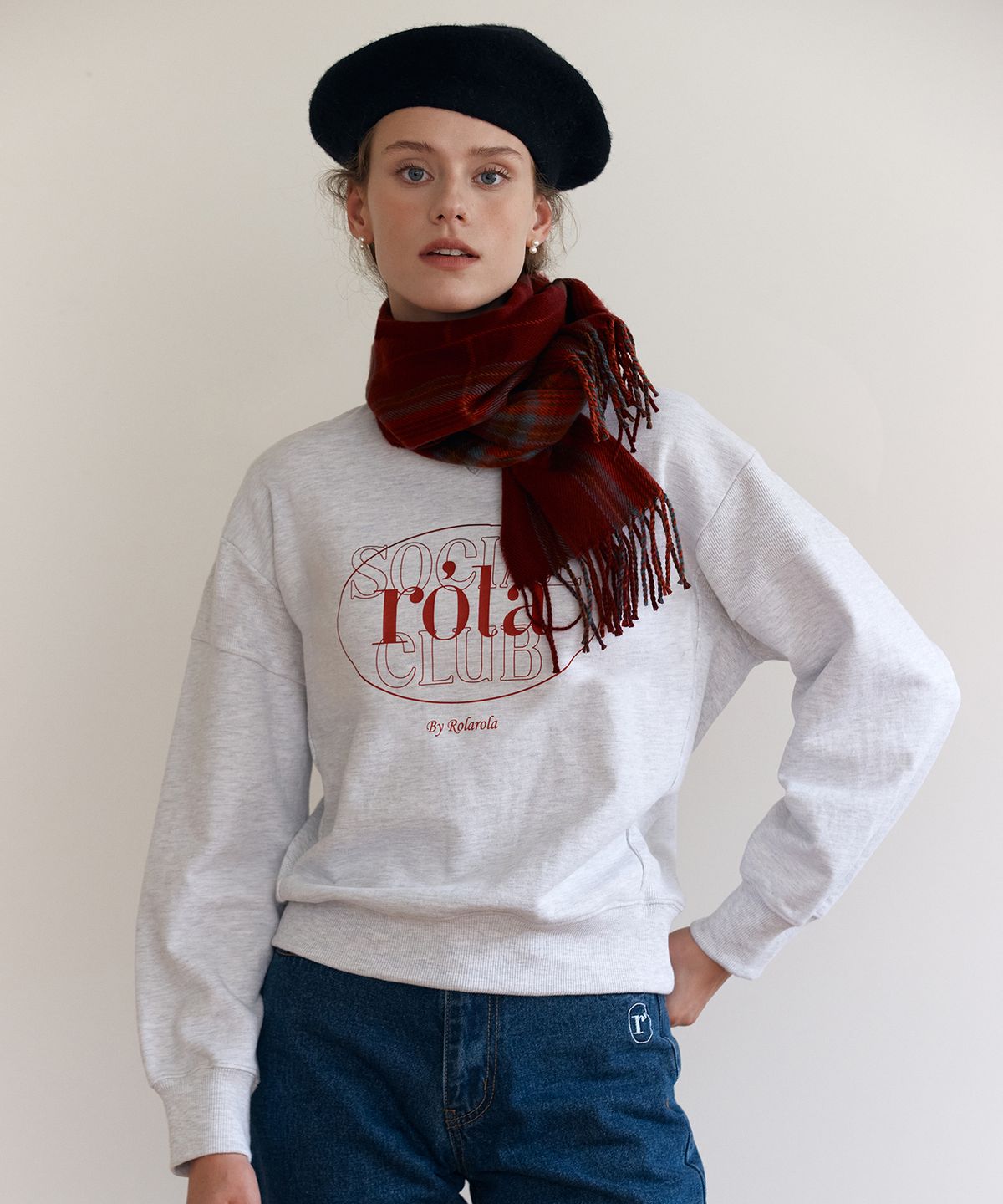 로라로라(ROLAROLA) OUTLINE LOGO SWEATSHIRT MELANGE GRAY