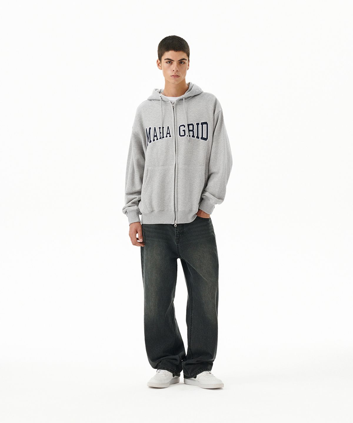 마하그리드(MAHAGRID) APPLIQUE ZIP UP HOODIE GREY(MG2CFMM428A)
