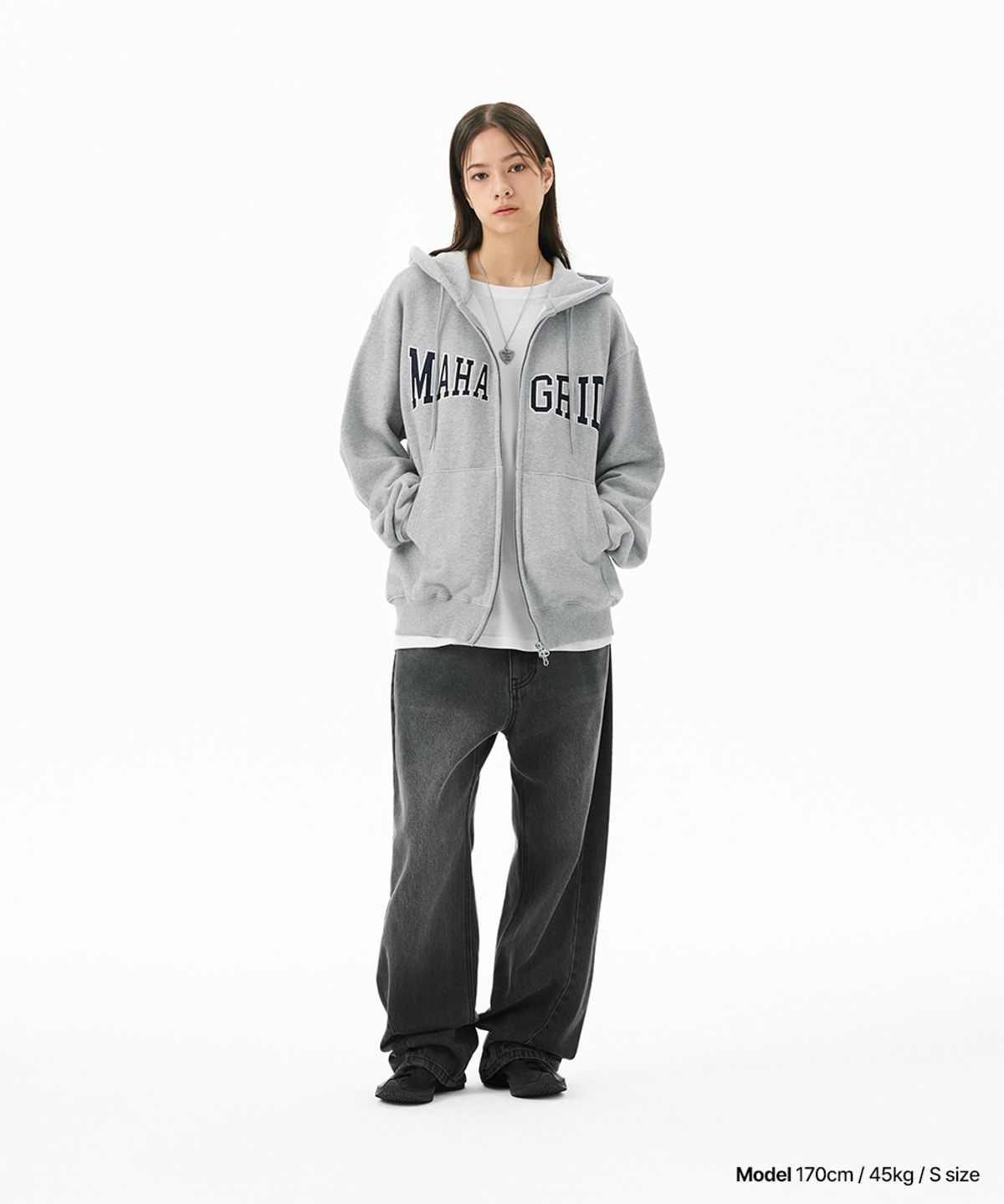 마하그리드(MAHAGRID) APPLIQUE ZIP UP HOODIE GREY(MG2CFMM428A)
