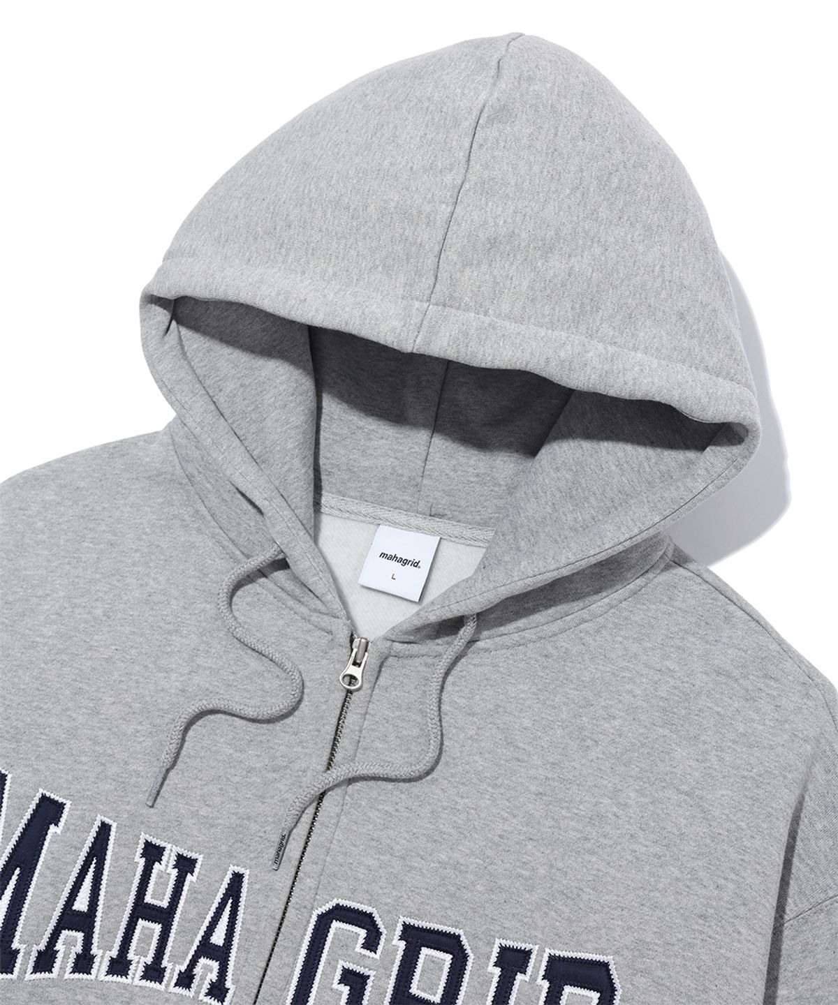 마하그리드(MAHAGRID) APPLIQUE ZIP UP HOODIE GREY(MG2CFMM428A)