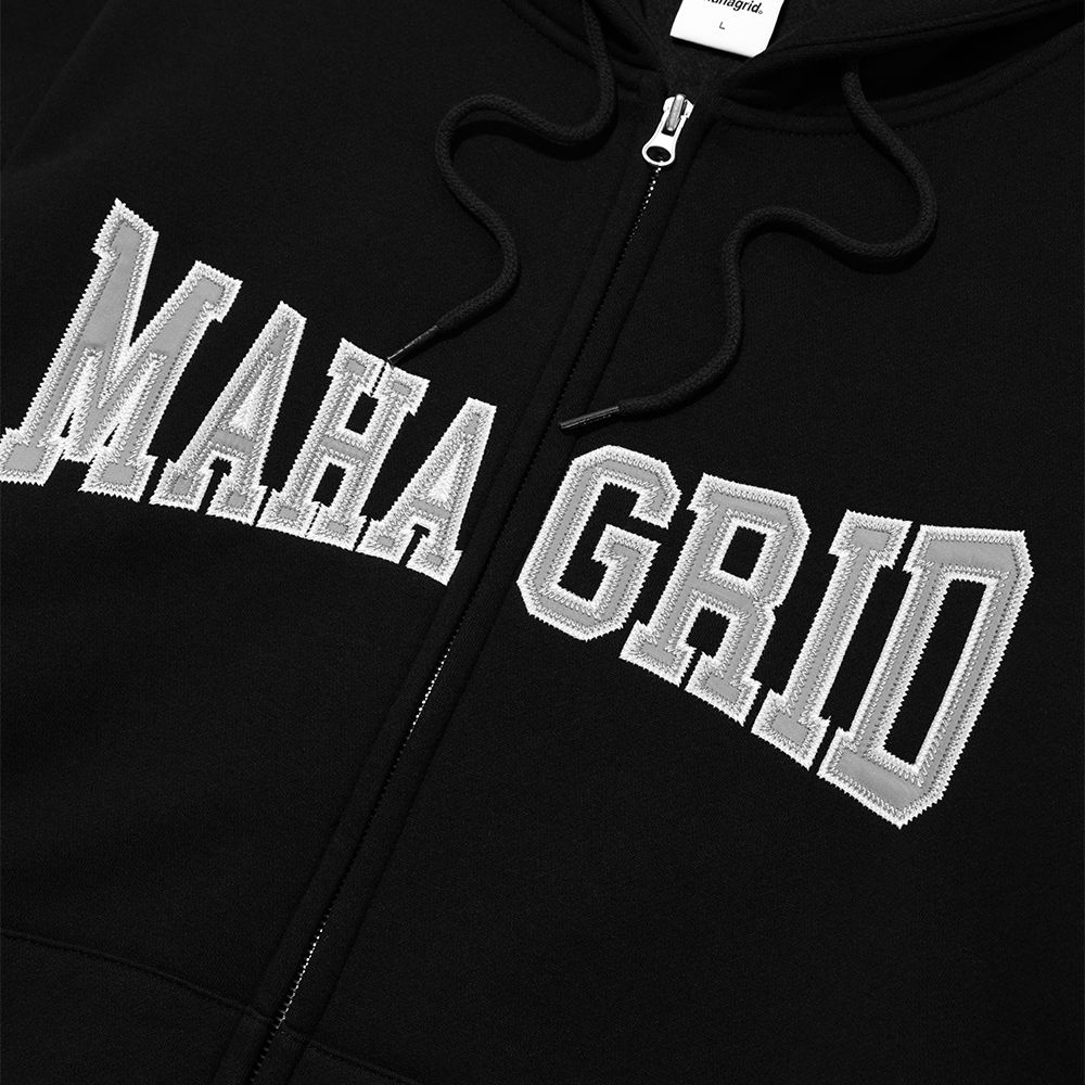 MUSINSA | MAHAGRID APPLIQUE ZIP UP HOODIE BLACK(MG2CFMM428A)