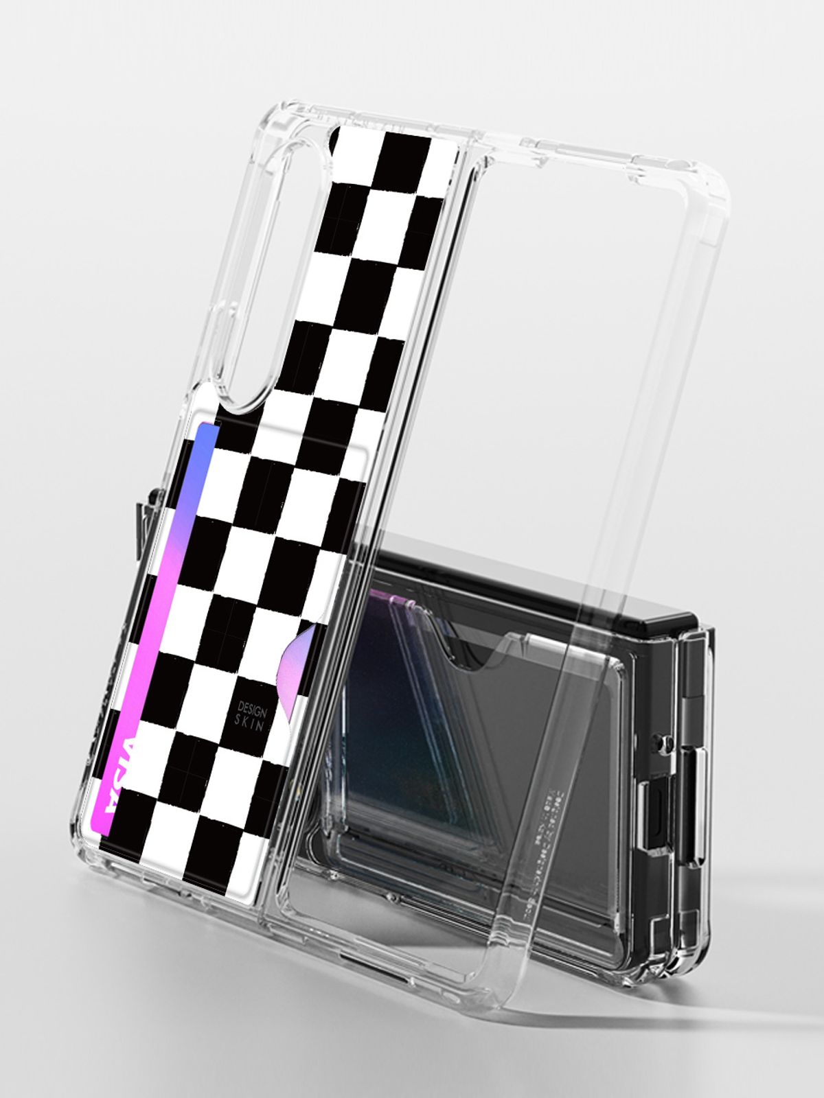 디자인스킨(DESIGNSKIN) 갤럭시Z폴드4 피닉스 프로 카드슬롯 그래픽 케이스-체커보드/블랙