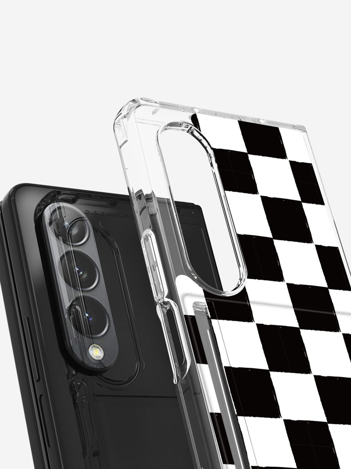 디자인스킨(DESIGNSKIN) 갤럭시Z폴드4 피닉스 프로 카드슬롯 그래픽 케이스-체커보드/블랙