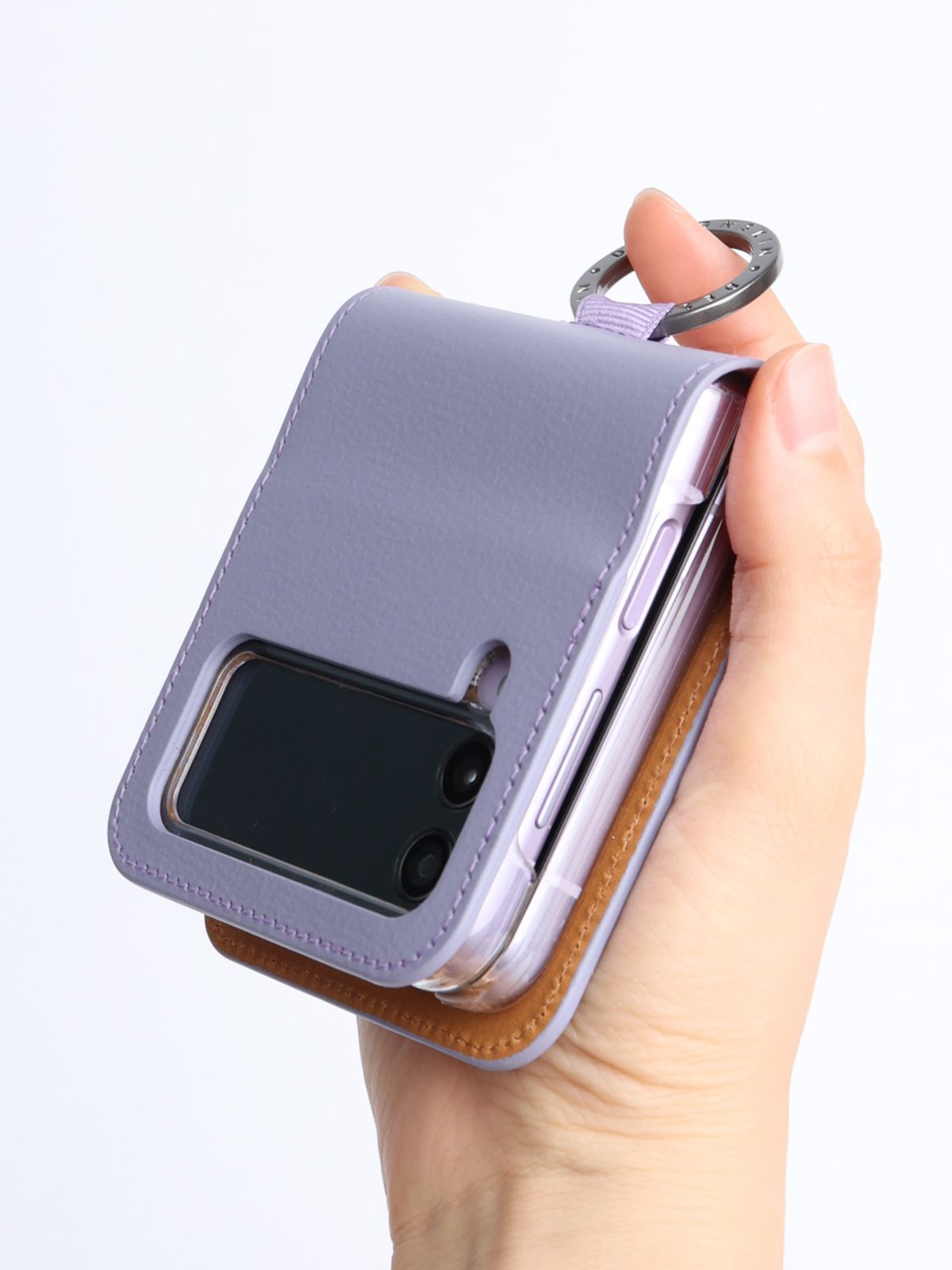 디자인스킨(DESIGNSKIN) 갤럭시Z플립4 링 그립 가죽 카드포켓 케이스-바이올렛
