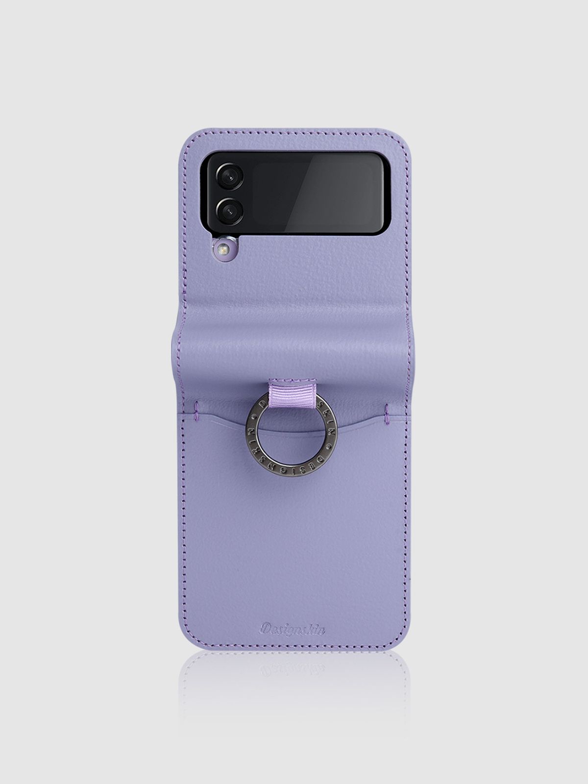 디자인스킨(DESIGNSKIN) 갤럭시Z플립4 링 그립 가죽 카드포켓 케이스-바이올렛