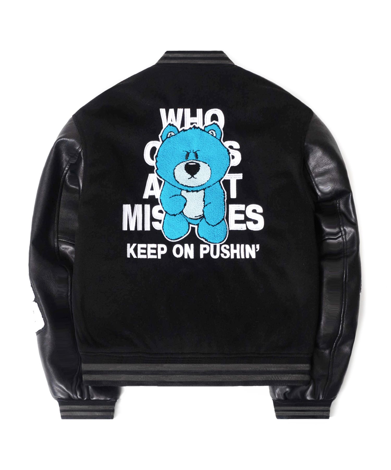 MUSINSA公式 | QT8 GARMENTS MH Rough Bear Varsity Jacket (Black)