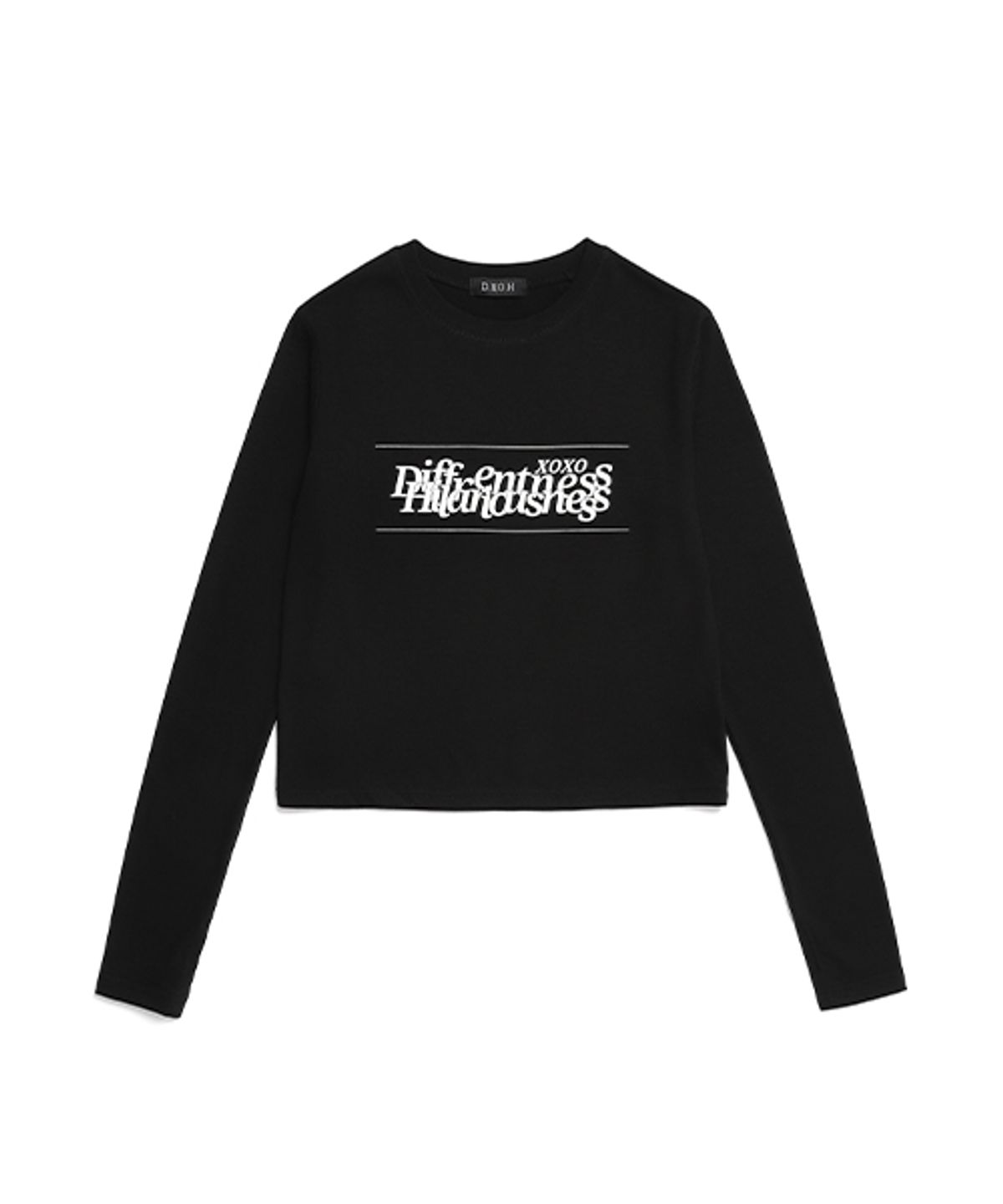 디쏘에이치(D.XO.H) 스택 슬로건 로고 워머 크롭티 [black]