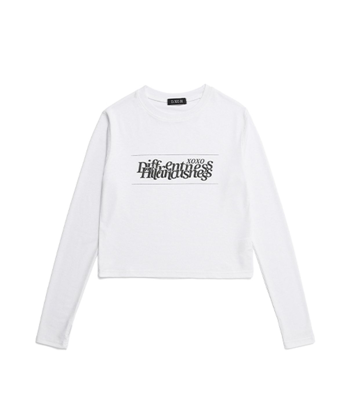 디쏘에이치(D.XO.H) 스택 슬로건 로고 워머 크롭티 [white]