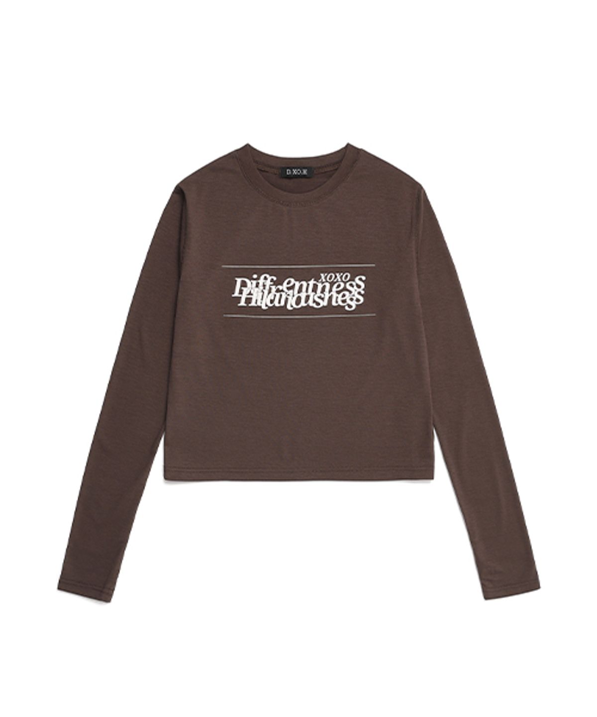 디쏘에이치(D.XO.H) 스택 슬로건 로고 워머 크롭티 [dark brown]