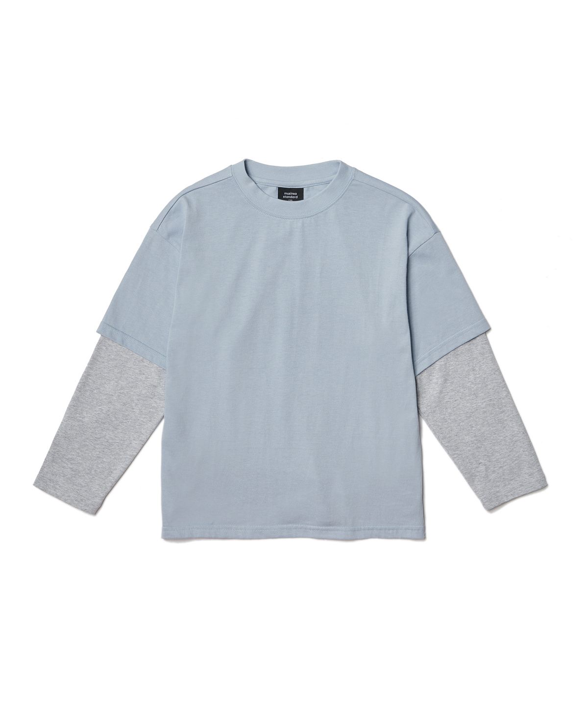 무신사 스탠다드 키즈(MUSINSA STANDARD KIDS) 크루 넥 레이어드 슬리브 티셔츠 [블루 그레이/미디엄 그레이]
