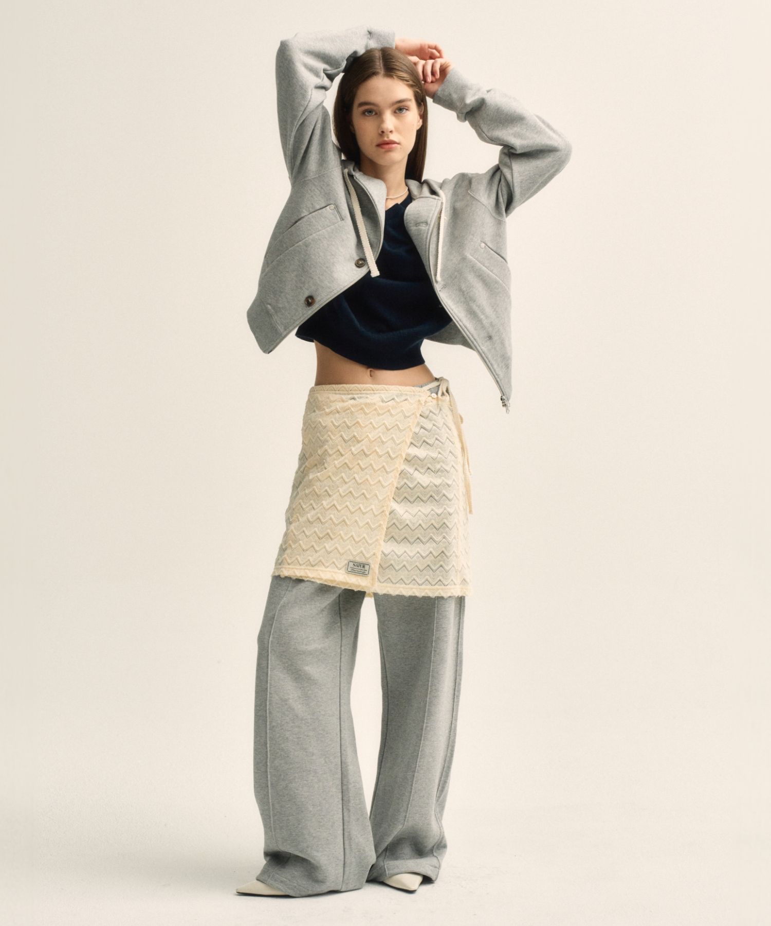 MUSINSA | SATUR Theo Cotton All Day Hooded Zip-up Melange Gray