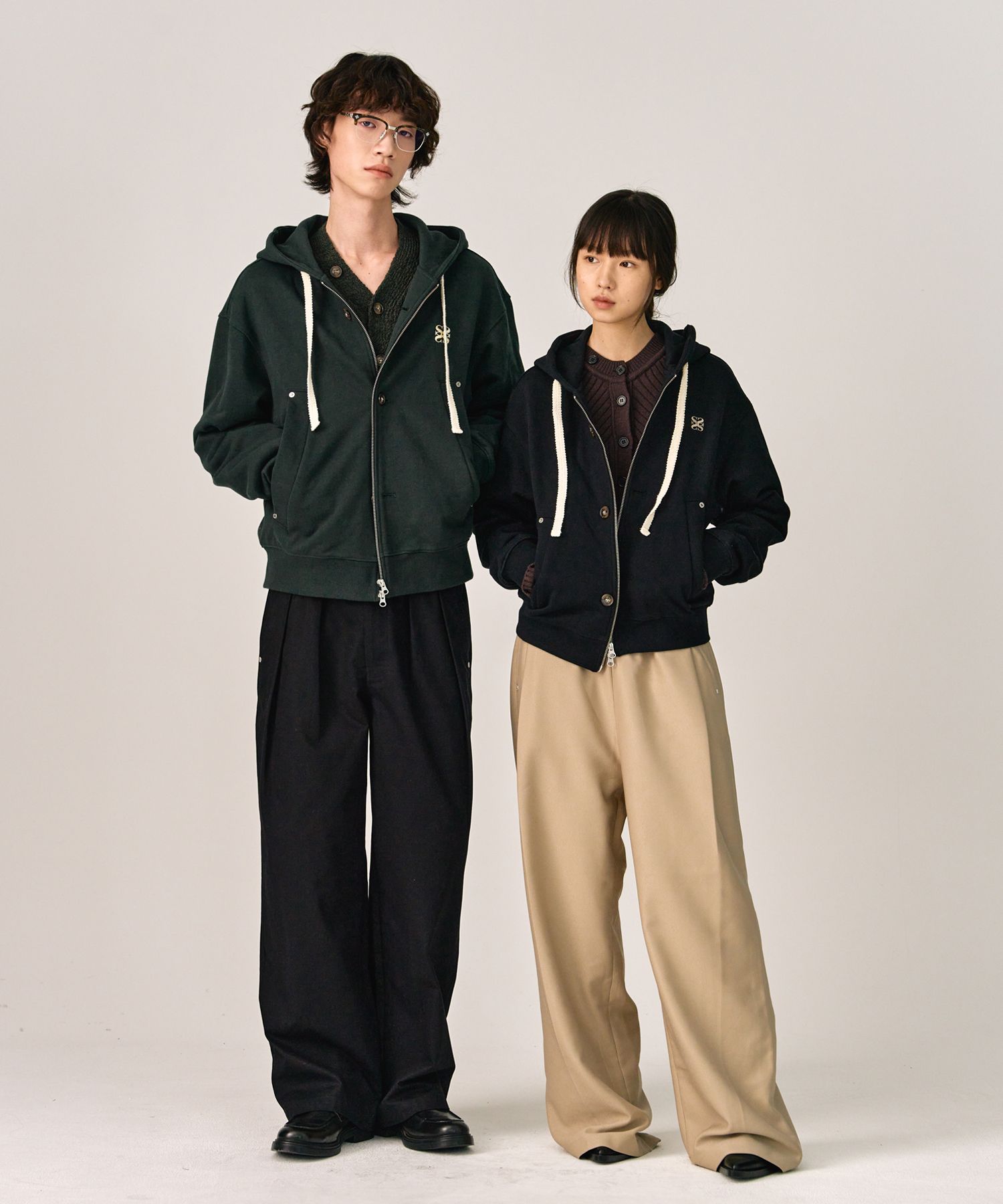 MUSINSA | SATUR Theo Cotton All Day Hooded Zip-up Melange Ivory