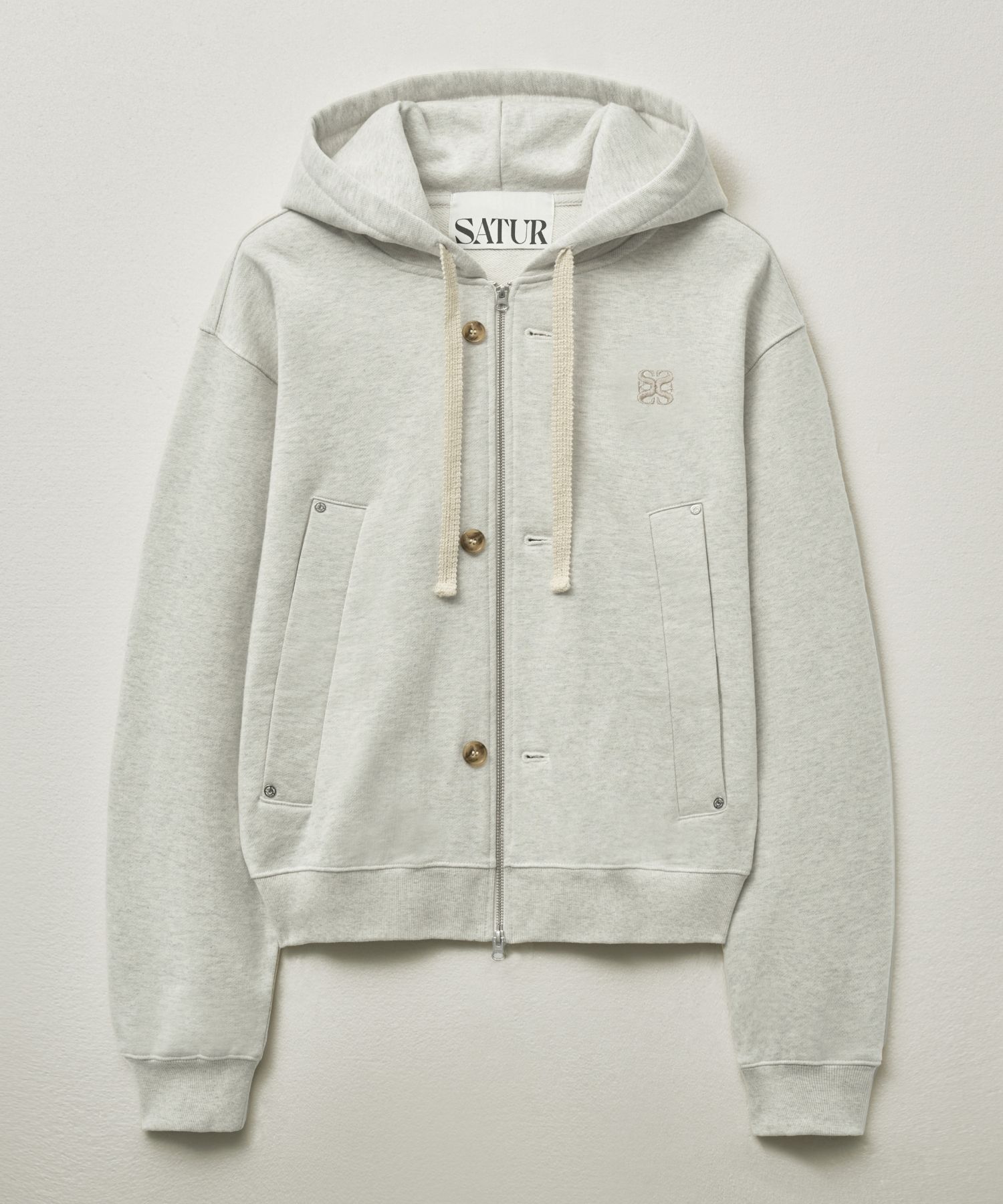 MUSINSA | SATUR Theo Cotton All Day Hooded Zip-up Melange Gray
