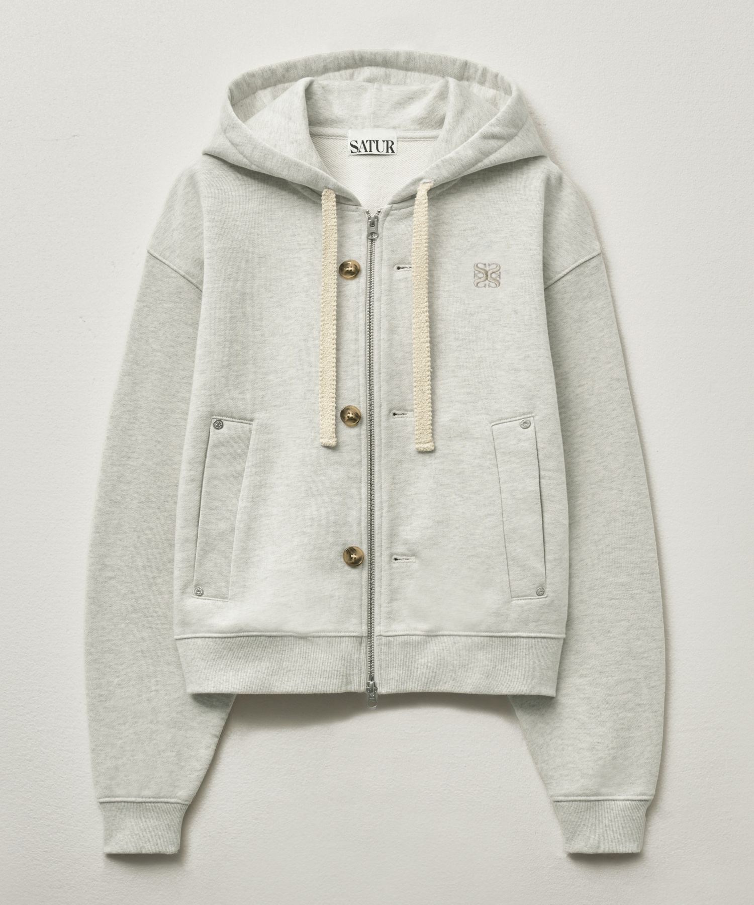 ◆SATUR◆ Theo Cotton All Day Hooded Zip-Up Melange Ivory SA MUSINSA | SATUR Theo Cotton All Day Hooded Zip-up Melange Ivory