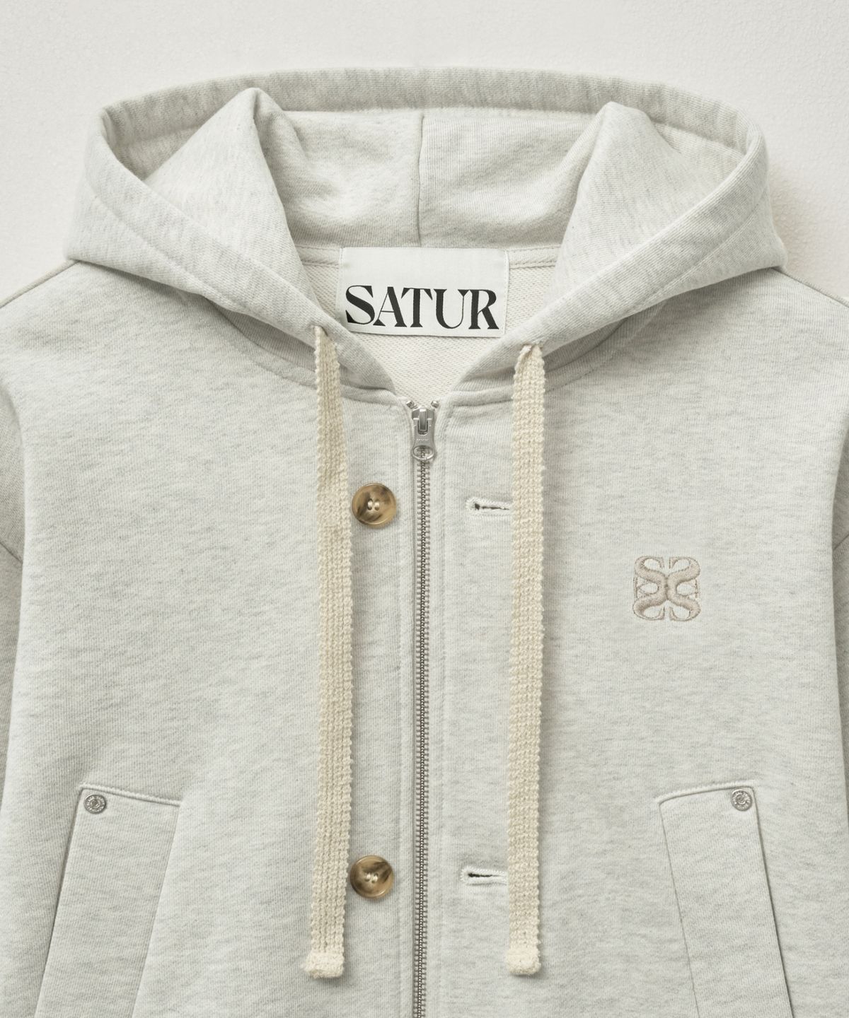 세터(SATUR) 테오 코튼 올 데이 후드 집업 멜란지 아이보리