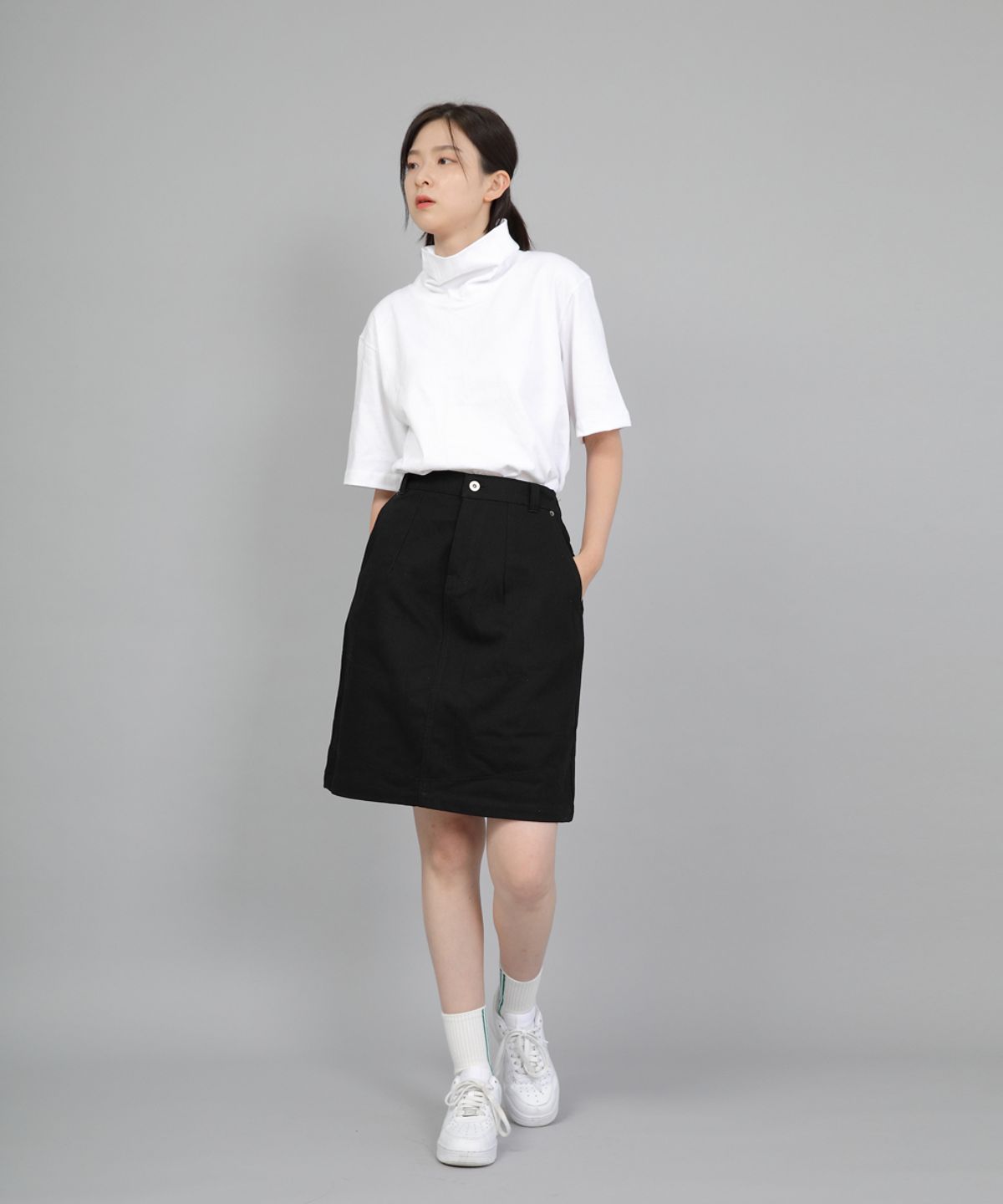 세인트크루(SAINTCREW) 와이드돔 하프밴드 미디스커트 WDM-1305 블랙