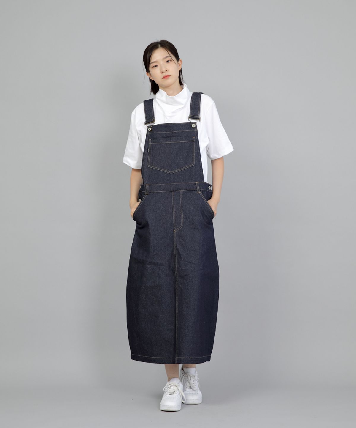 세인트크루(SAINTCREW) 와이드돔 오버롤 스커트 WDS-611 인디고 데님 BRS