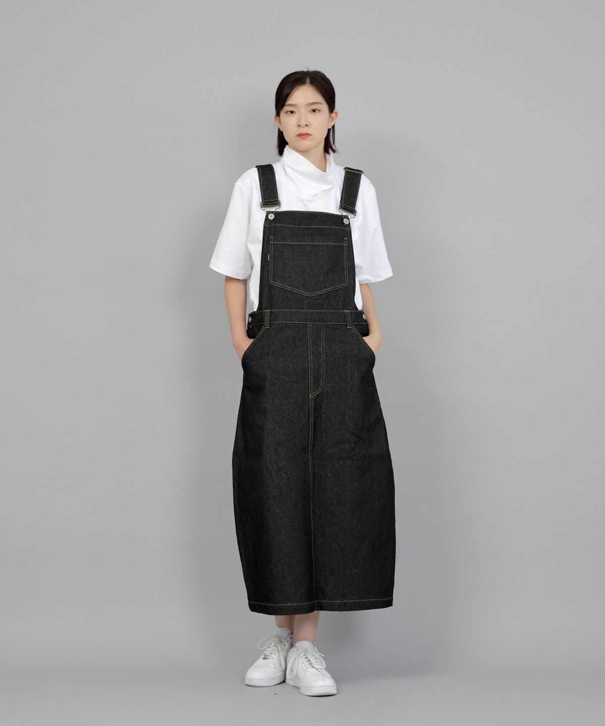 세인트크루(SAINTCREW) 와이드돔 오버롤 스커트 WDS-611 블랙 데님 BRS