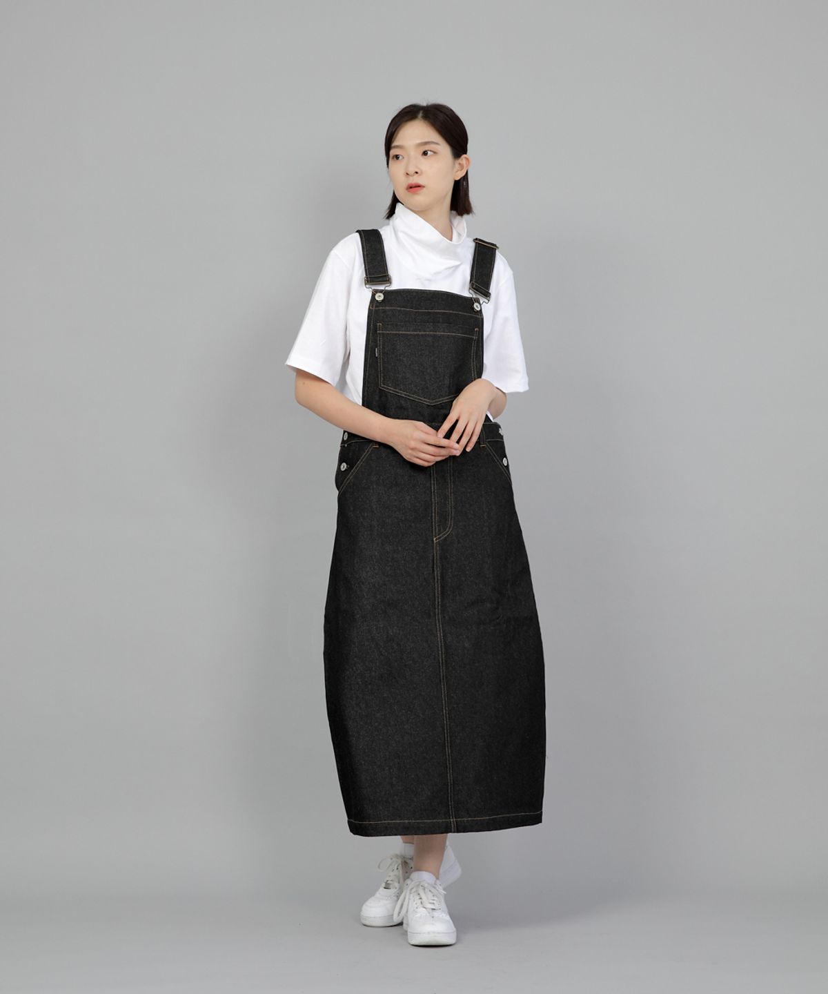 세인트크루(SAINTCREW) 와이드돔 오버롤 스커트 WDS-611 블랙 데님 BRS
