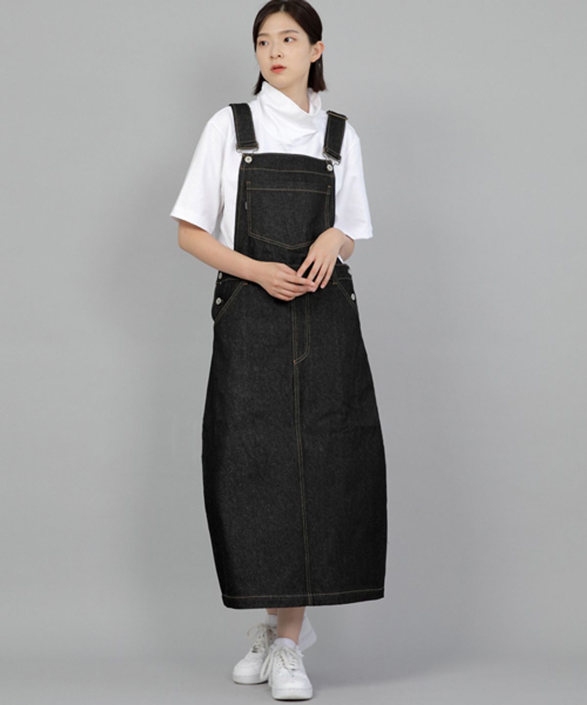 세인트크루(SAINTCREW) 와이드돔 오버롤 스커트 WDS-611 블랙 데님 BRS