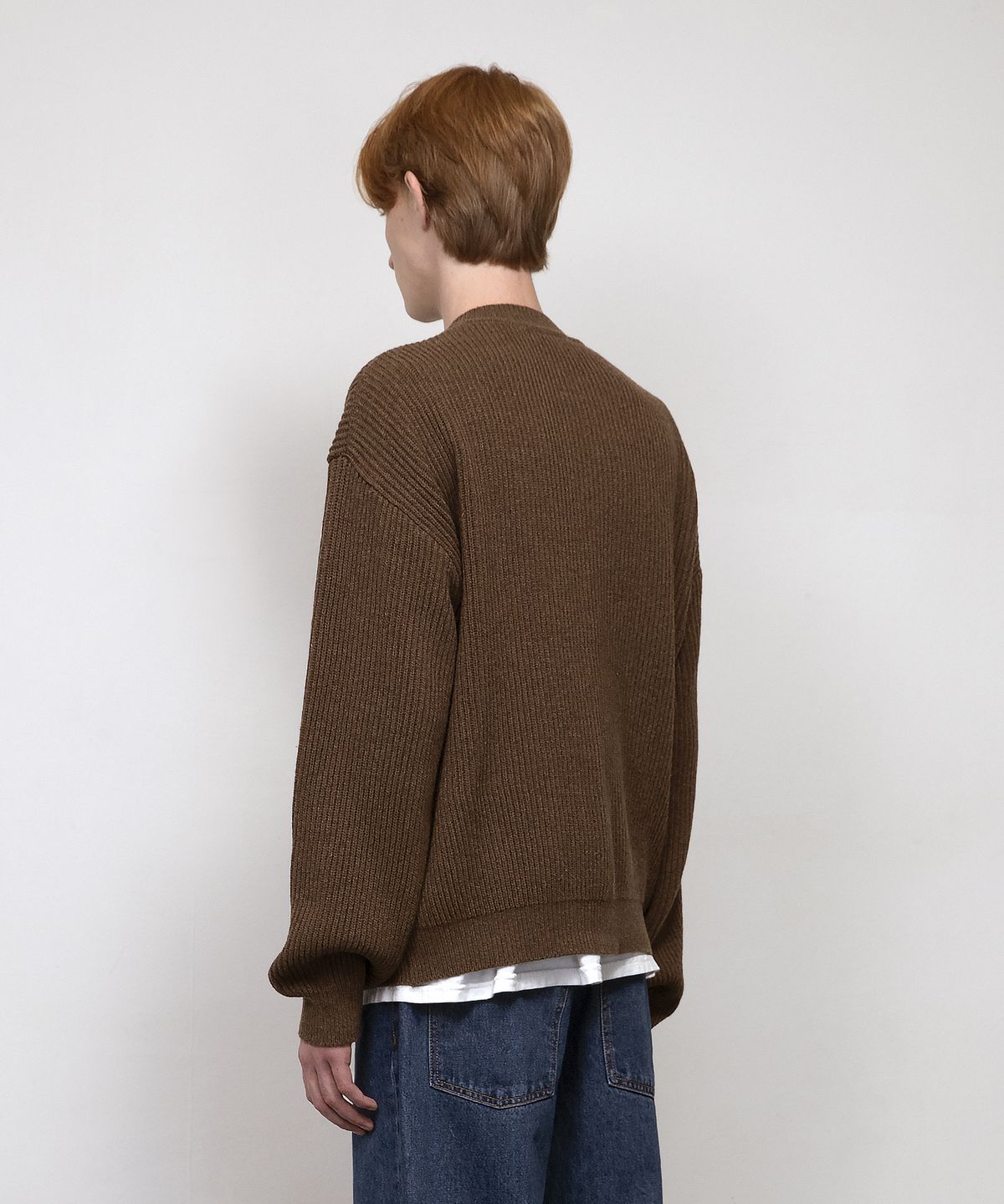 니티드(KNITTED) 와플 헤비 라운드 가디건 BROWN
