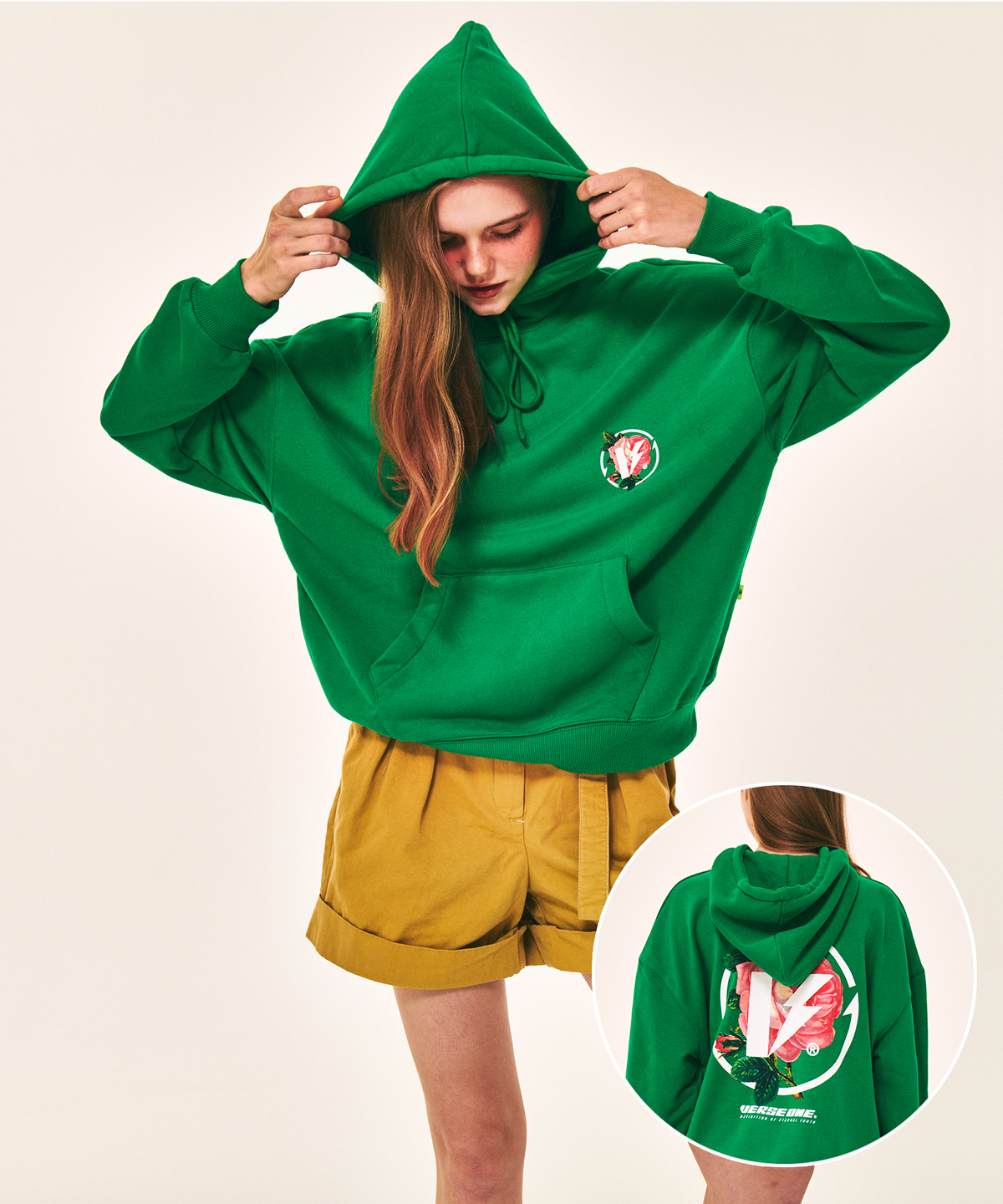 벌스원(VERSE ONE) FLOWER SYMBOL LOGO PULLOVER HOODIE GREEN