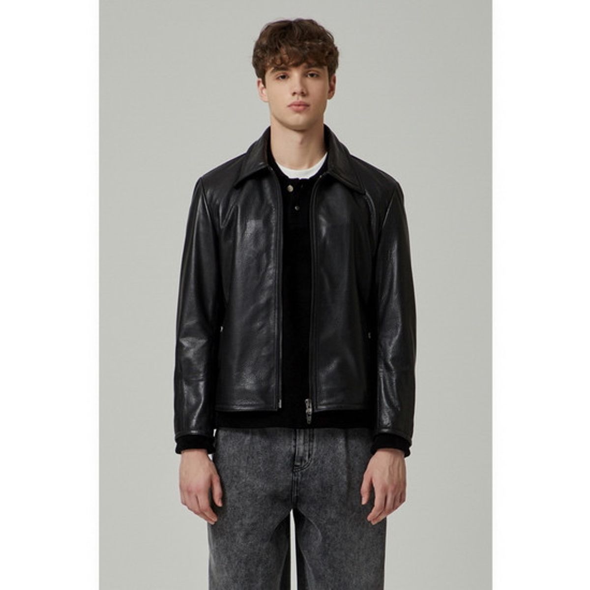 커스텀멜로우(CUSTOMELLOW) shoulder pad leather jacket_CWUDW22711BKX