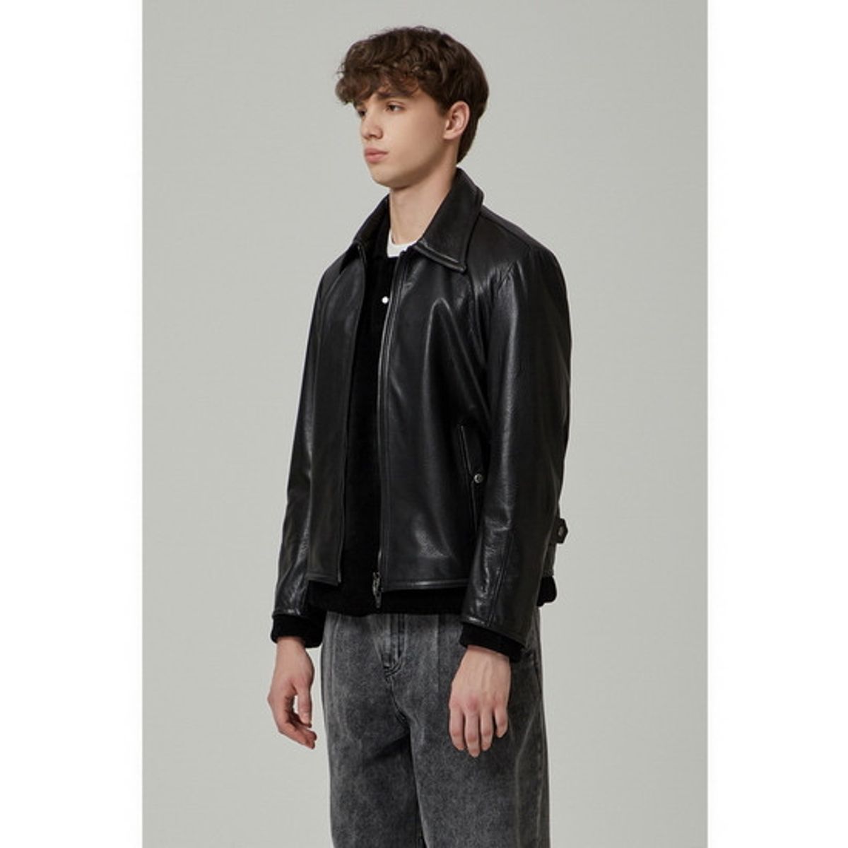 커스텀멜로우(CUSTOMELLOW) shoulder pad leather jacket_CWUDW22711BKX