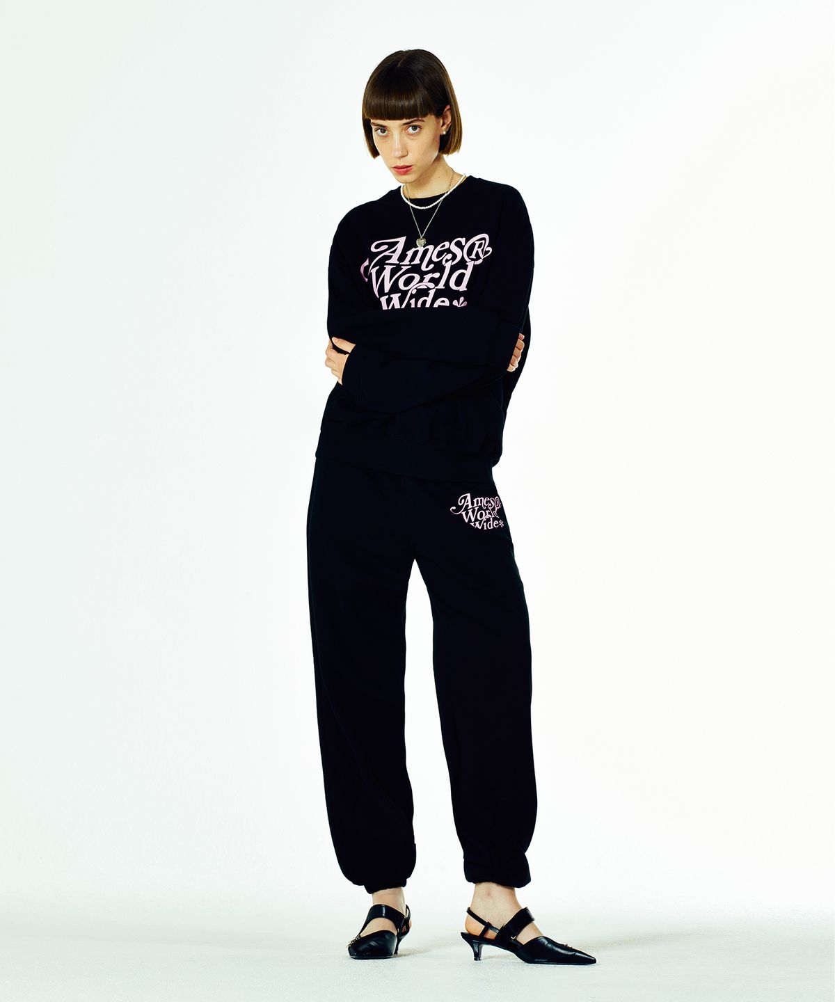 아메스 월드와이드(AMES-WORLDWIDE) SIGNATURE LOGO SWEATPANTS BLACK  (AM2CFUPA00A)