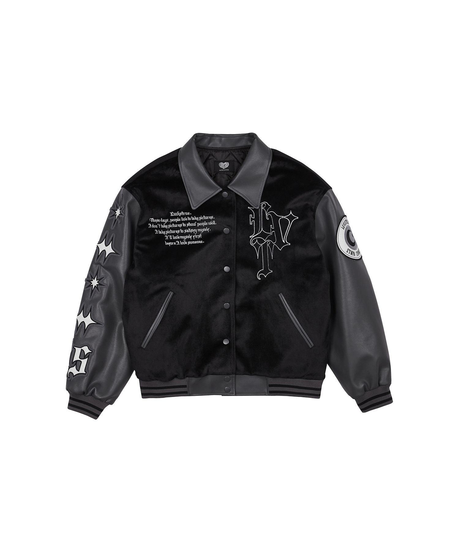 ジャケット・アウター MZ LVT VARSITY JACKET_CHARCOAL MUSINSA公式 | LUVISTRUE MZ LVT VARSITY JACKET_CHARCOAL