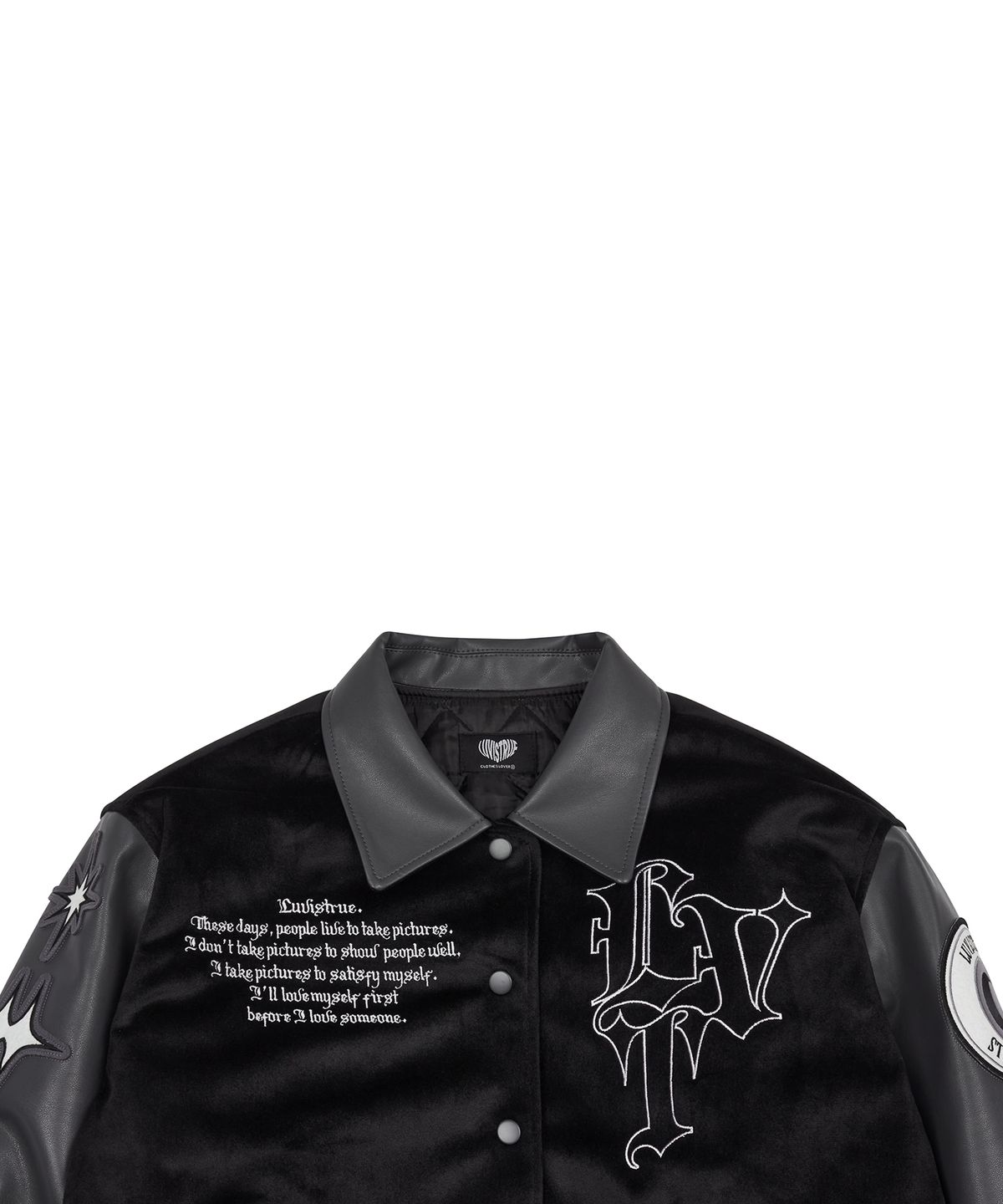 러브이즈트루(LUVISTRUE) MZ LVT VARSITY JACKET(CHARCOAL)