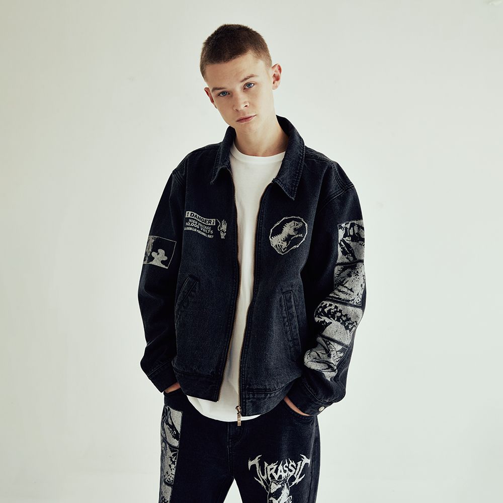 MUSINSA | MAHAGRID JURASSIC PARK DENIM JACKET BLACK(MG2CFMD130D)
