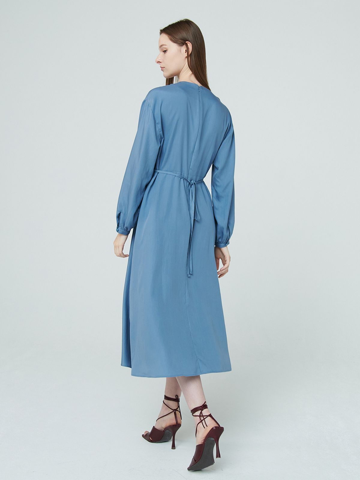 누브(NOUVE) Wrap Flare Dress - Sky Blue