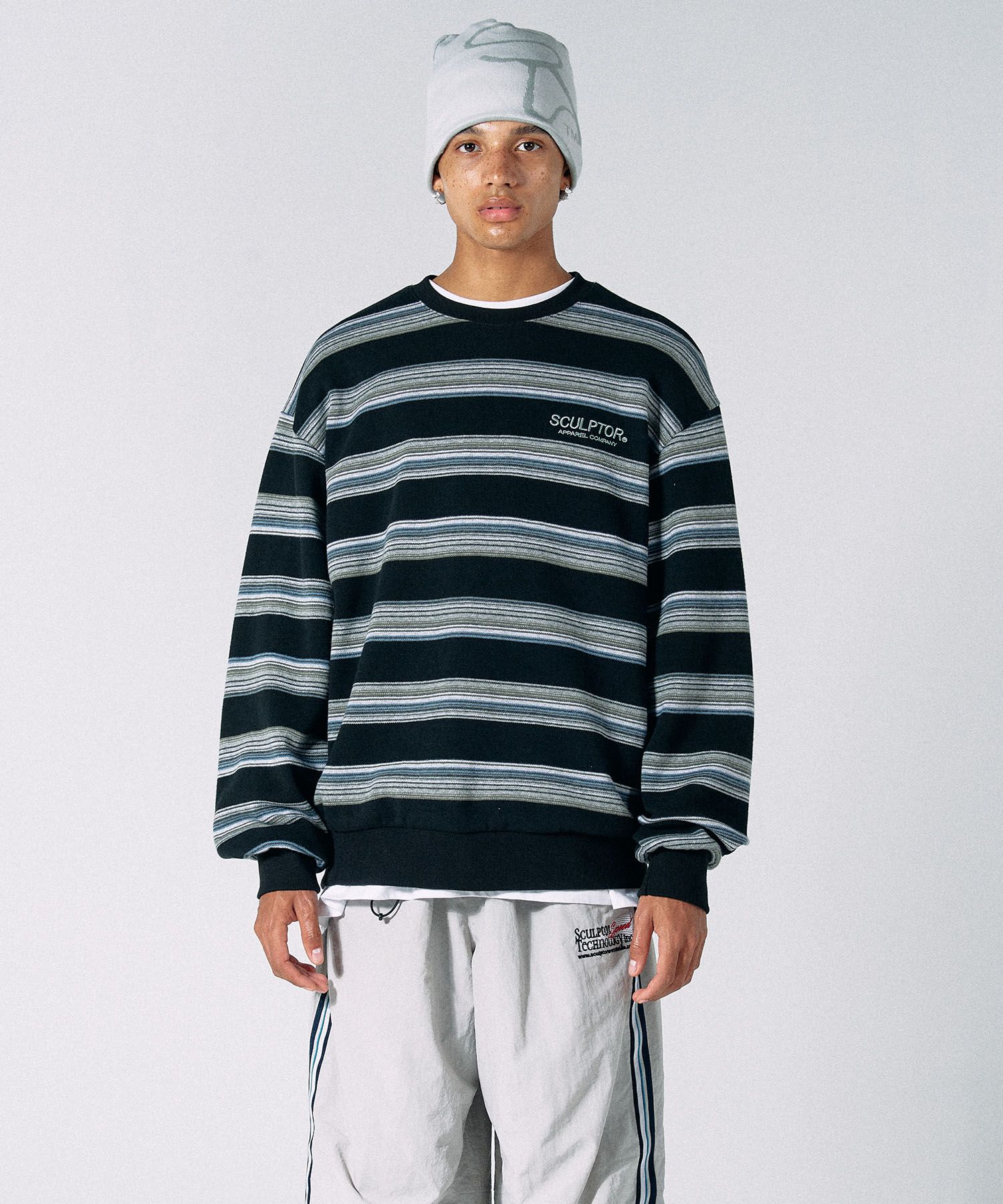 SCULPTOR ストライプビンテージスウェット ブラック 스컬프터(SCULPTOR) Stripe Vintage Sweatshirt Black - 사이즈 & 후기