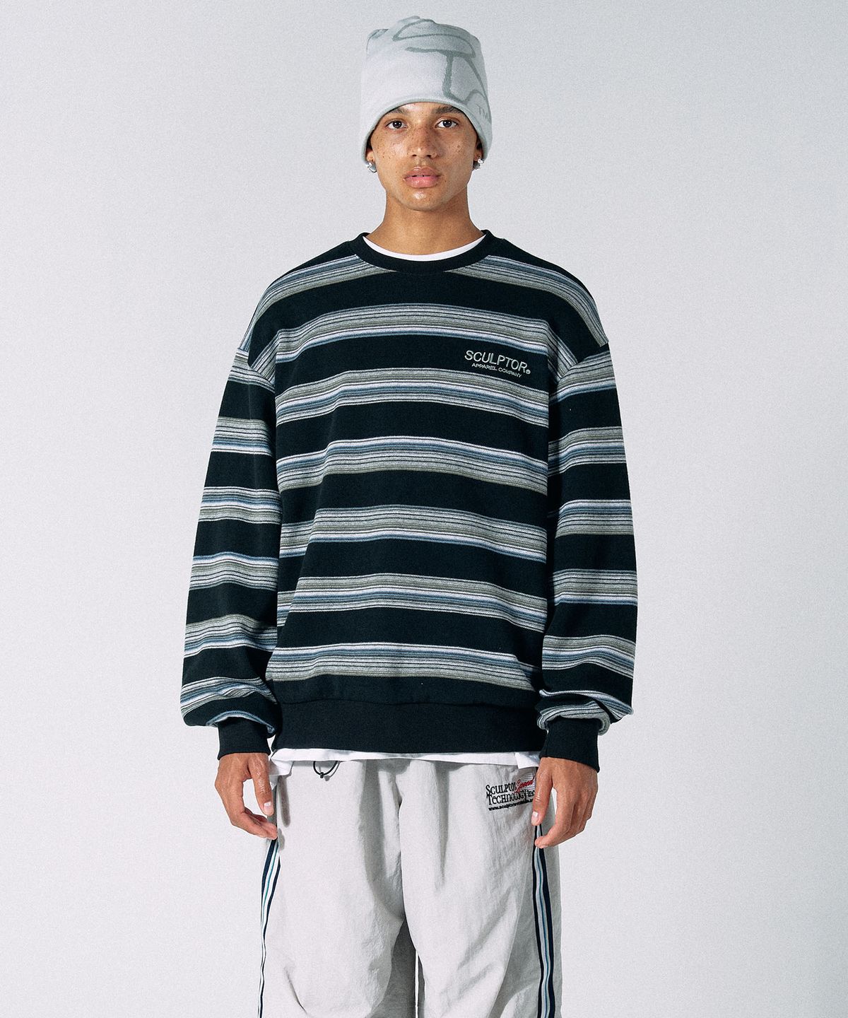 스컬프터(SCULPTOR) Stripe Vintage Sweatshirt Black