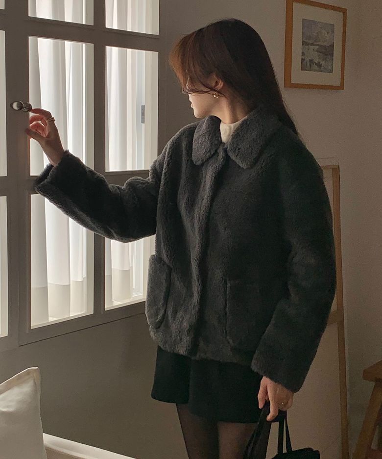 리얼 양털 데일리 자켓 [그레이]