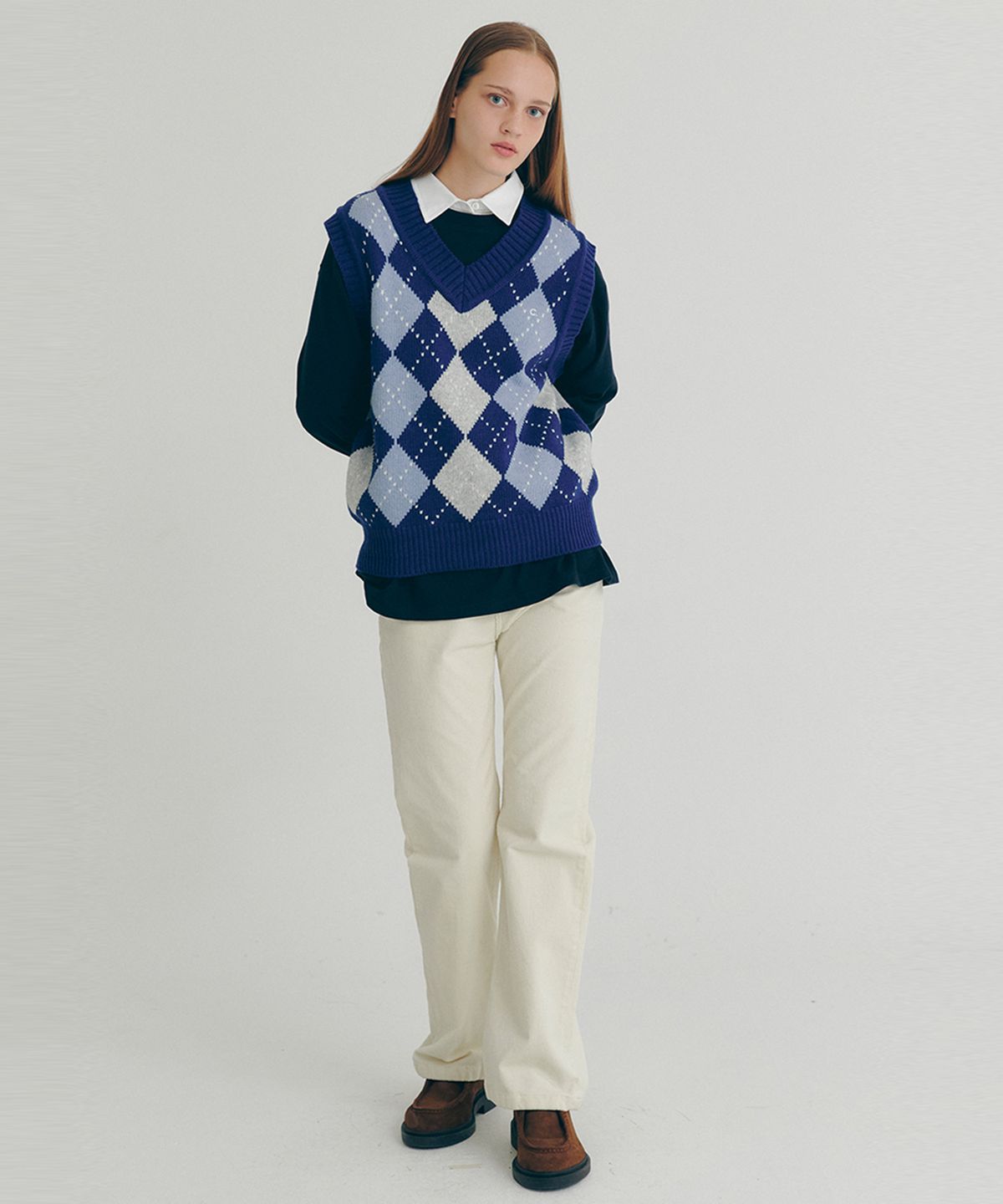 클로브(CLOVE) [22FW clove] Argyle Wool Vest (Blue)