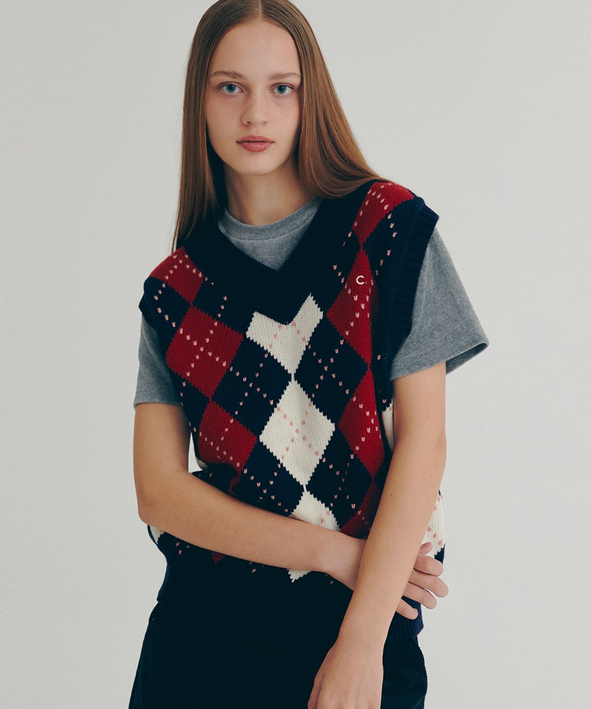 클로브(CLOVE) [22FW clove] Argyle Wool Vest (Navy)